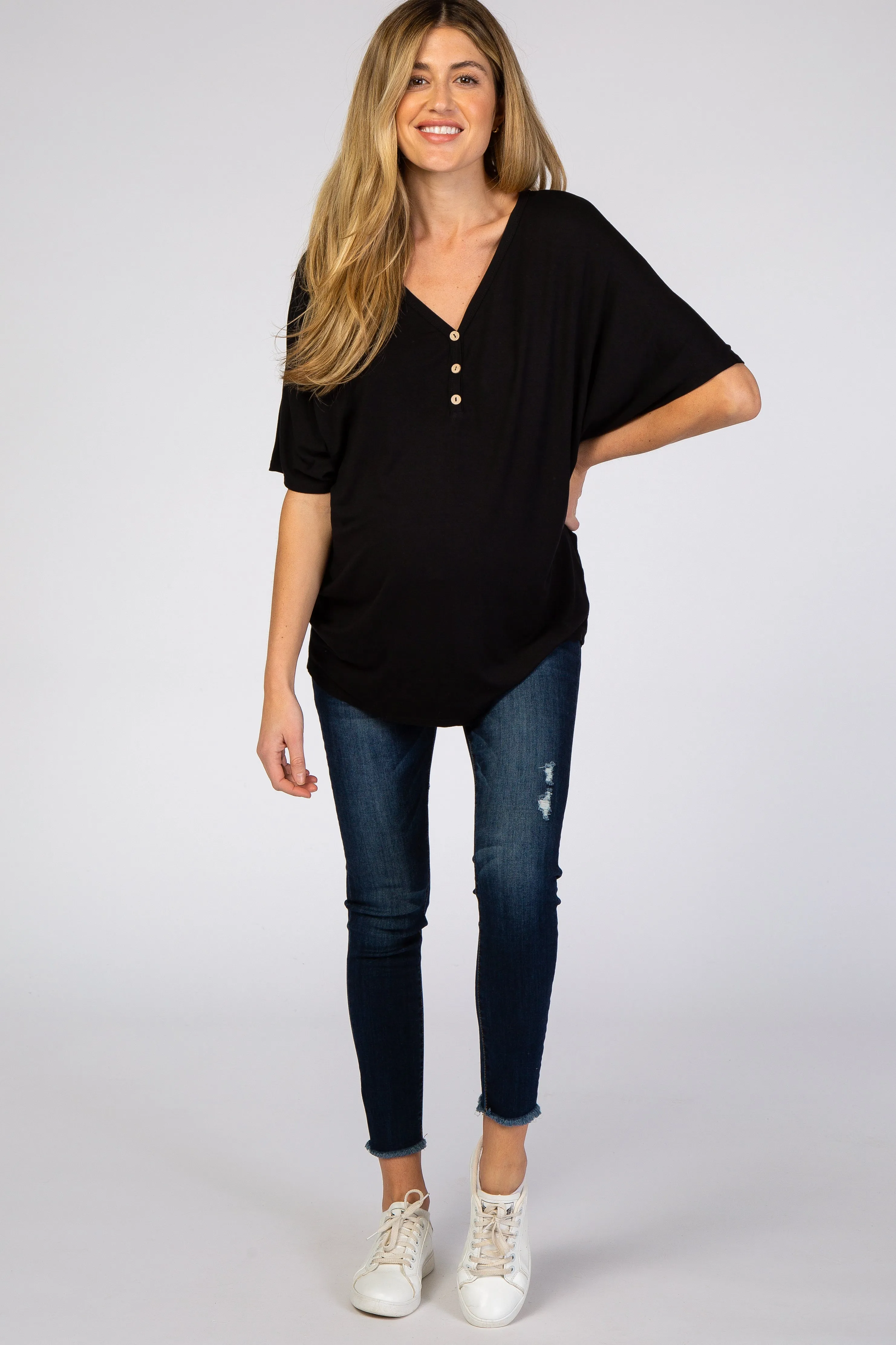 Black Button Front Maternity Tunic sold by Pinkblush product image thumbnail 4