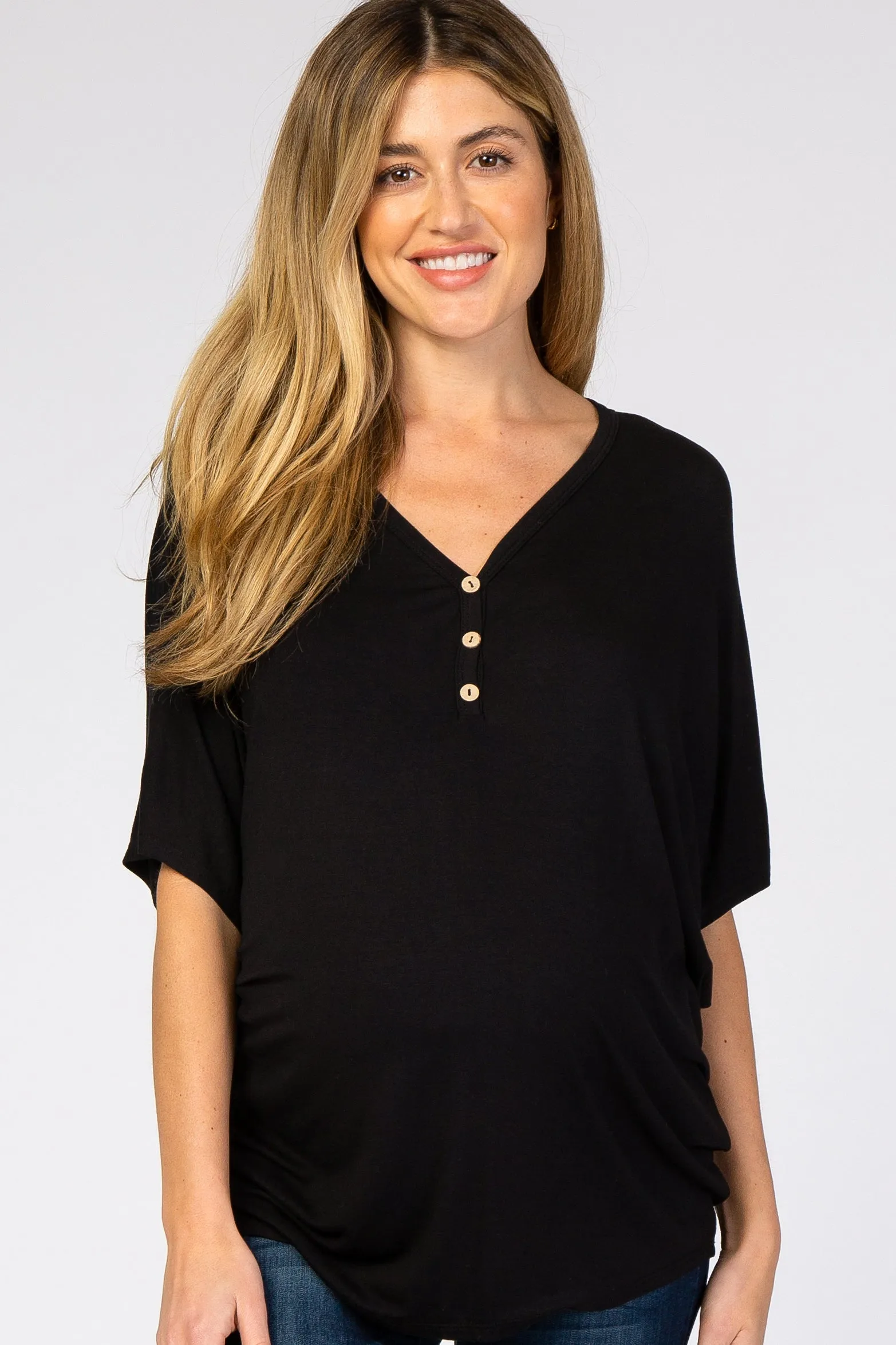 Black Button Front Maternity Tunic sold by Pinkblush