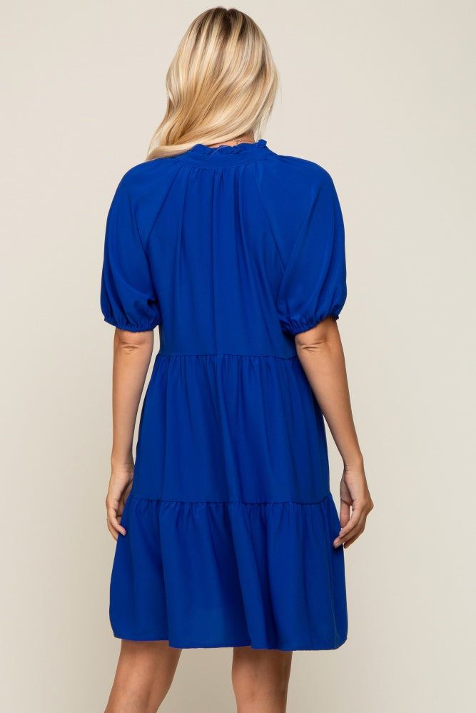 Royal Satin Ruffle V-Neck Short Sleeve Dress sold by Pinkblush product image thumbnail 3
