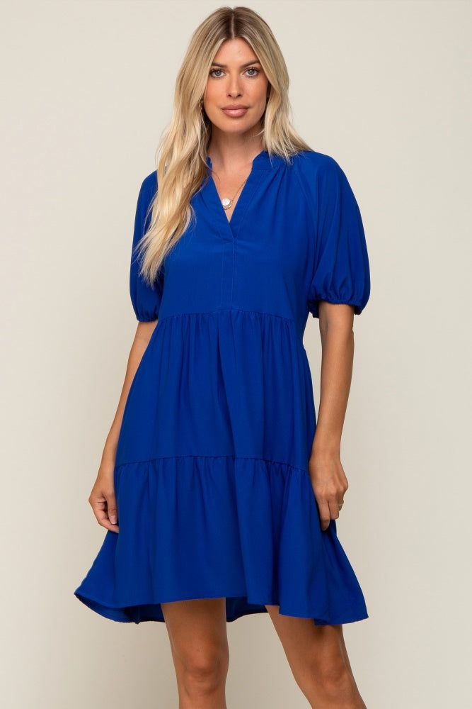 Royal Satin Ruffle V-Neck Short Sleeve Dress sold by Pinkblush