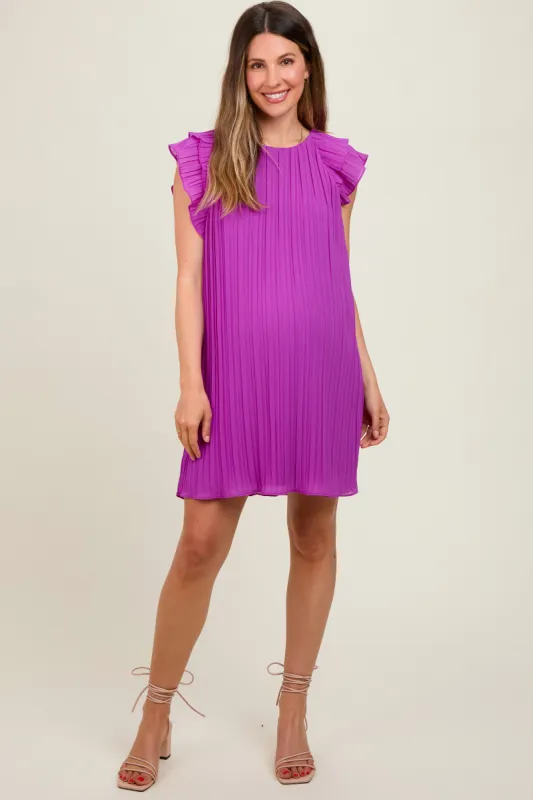Violet Flutter Sleeve Pleated Chiffon Maternity Mini Dress sold by Pinkblush