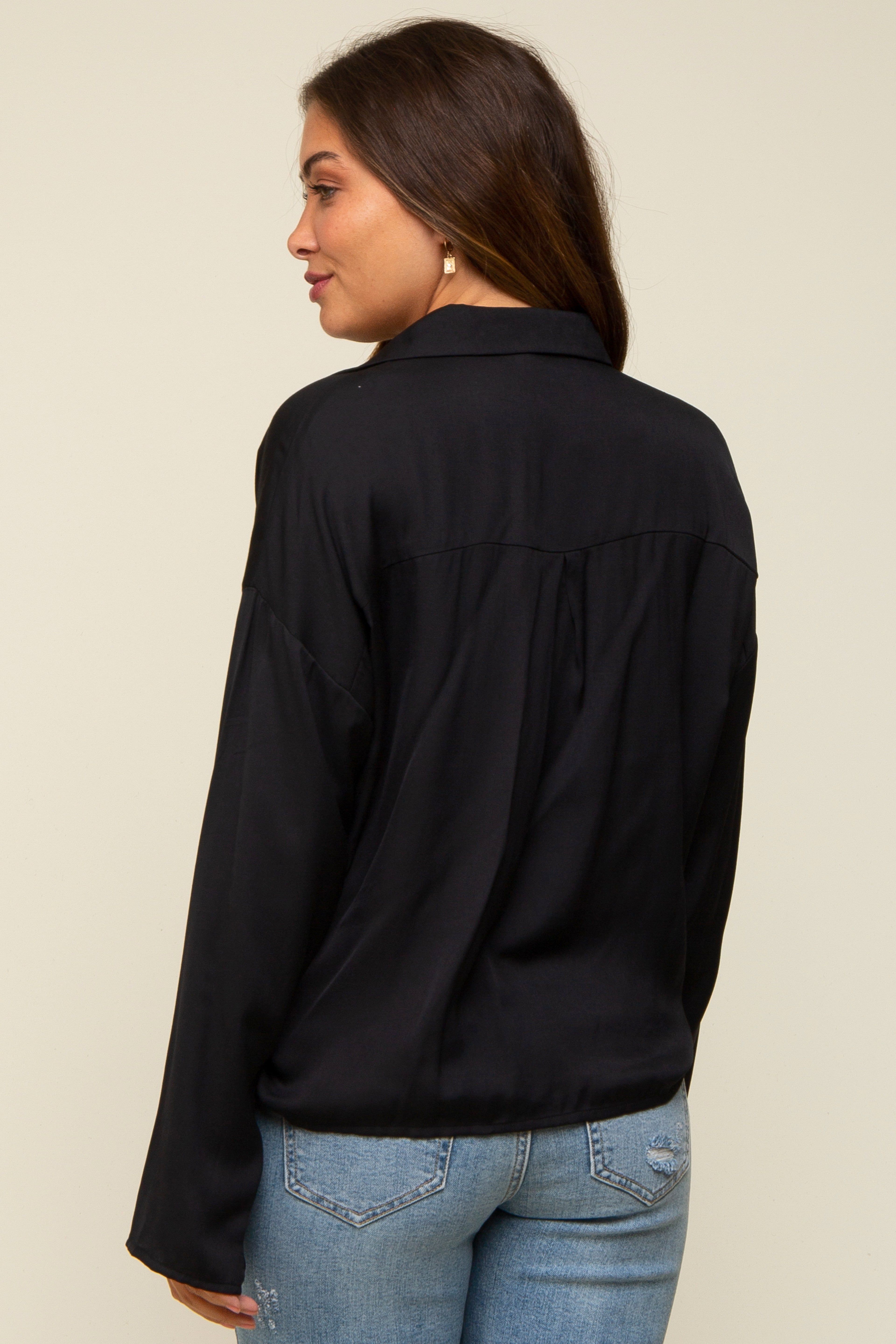 Black Draped Wrap Collared Maternity Top sold by Pinkblush product image thumbnail 4