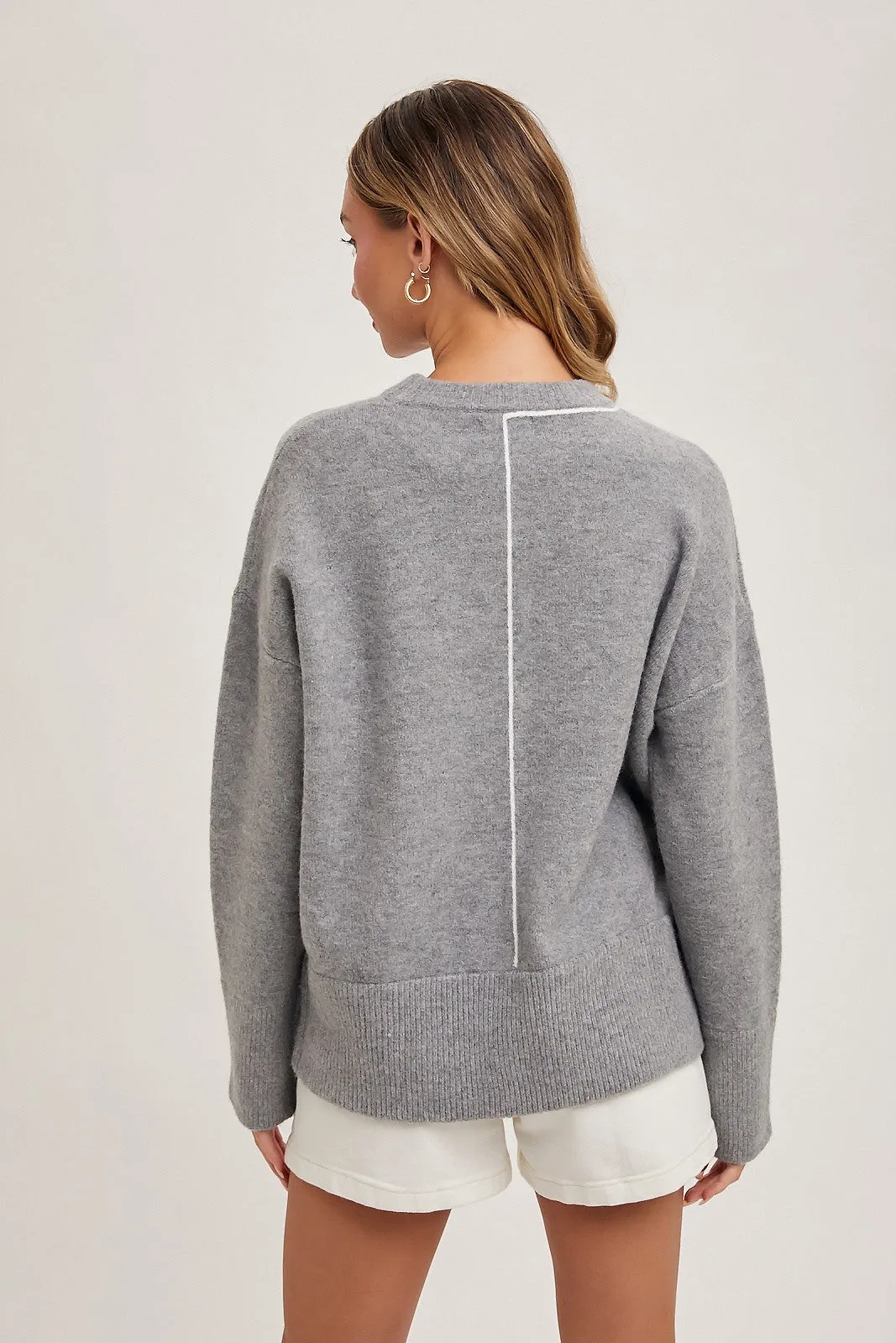 Grey Line Detail Crew Neck Knit Sweater sold by Pinkblush product image thumbnail 5