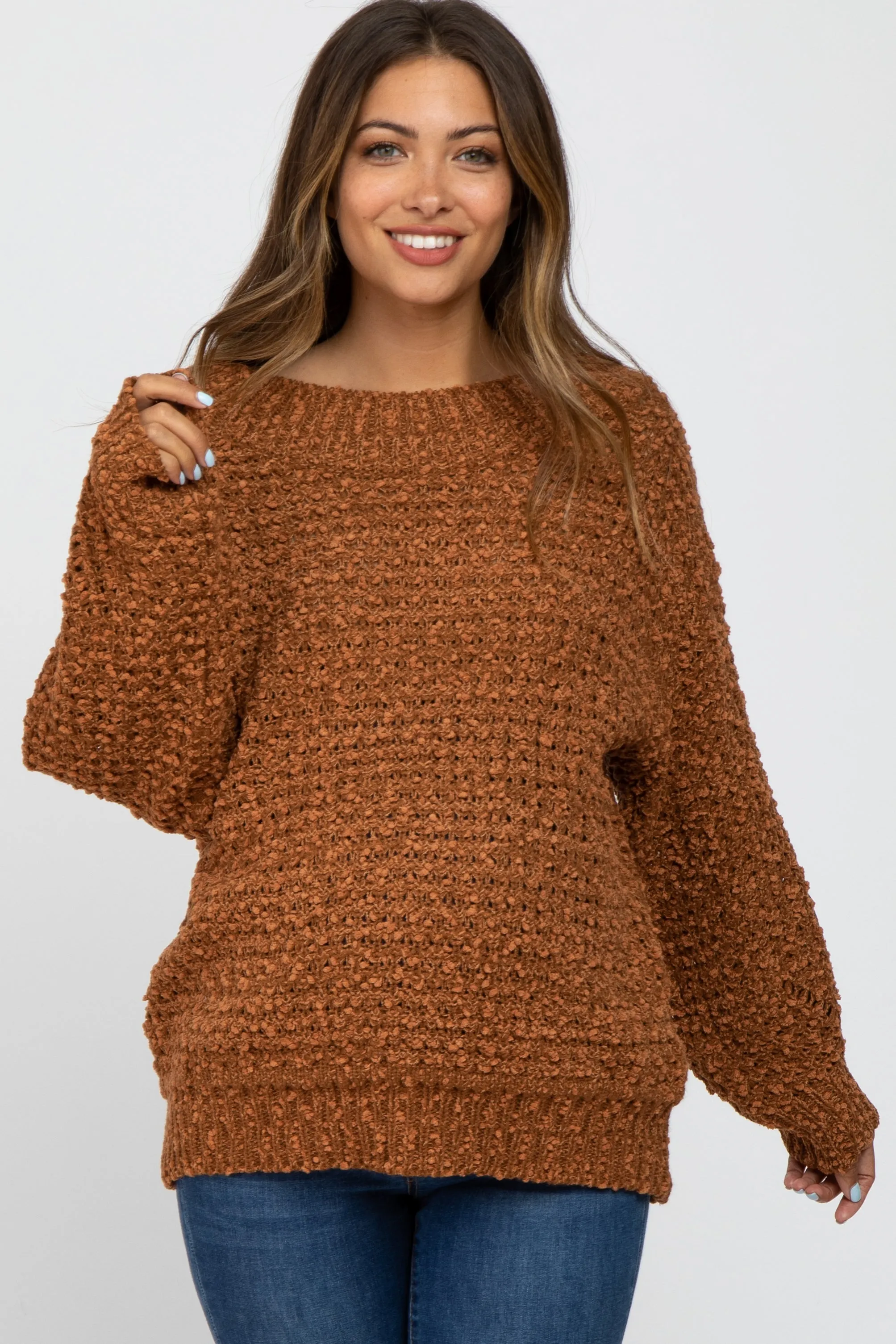 Camel Chunky Knit Maternity Sweater sold by Pinkblush