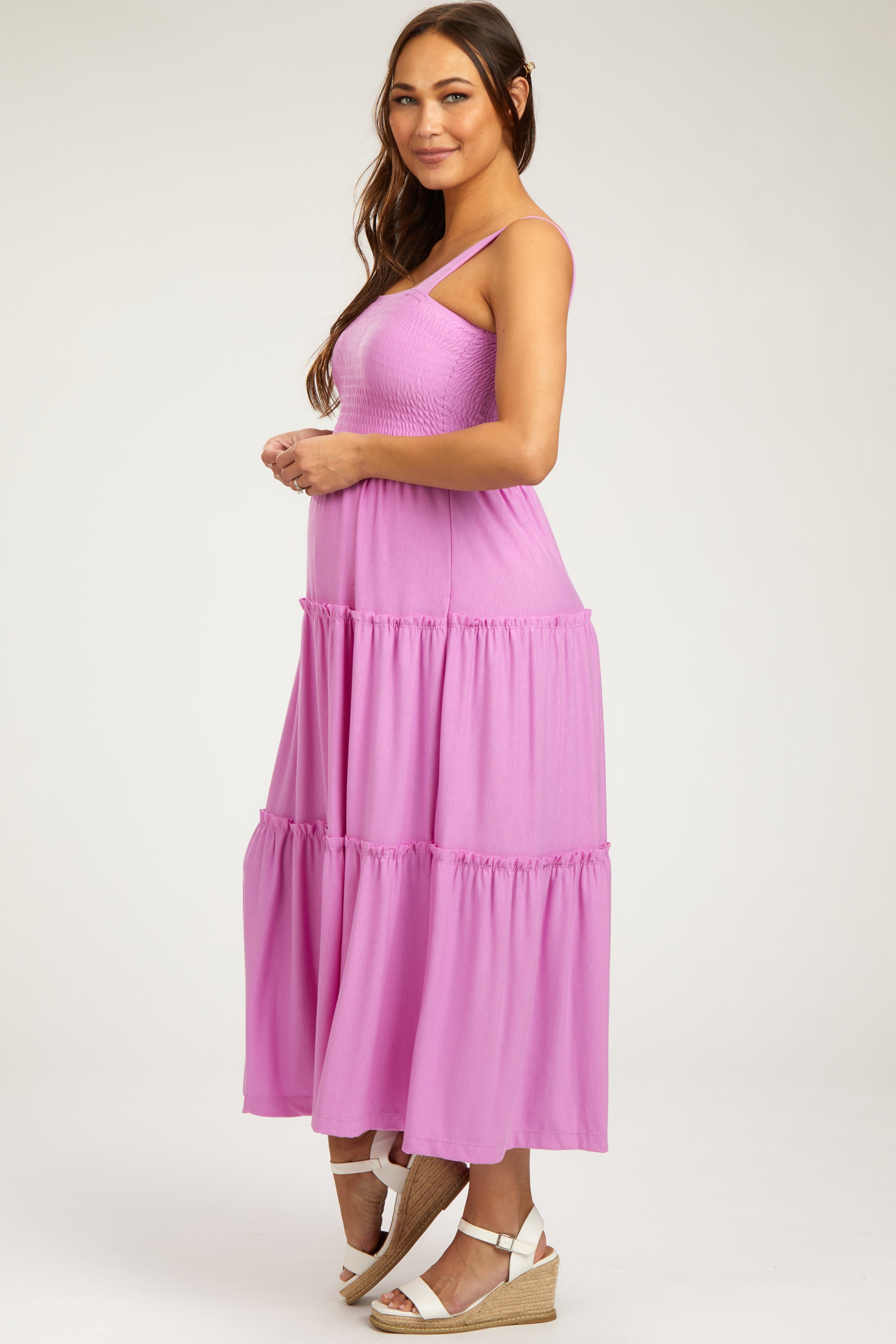 Pink Sleeveless Tiered Maternity Maxi Dress sold by Pinkblush product image thumbnail 2