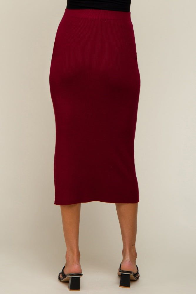 Burgundy Ribbed Knit Slit Maternity Midi Skirt sold by Pinkblush product image thumbnail 4