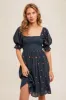 Navy Blue Floral Embroidered Smocked Dress sold by Pinkblush