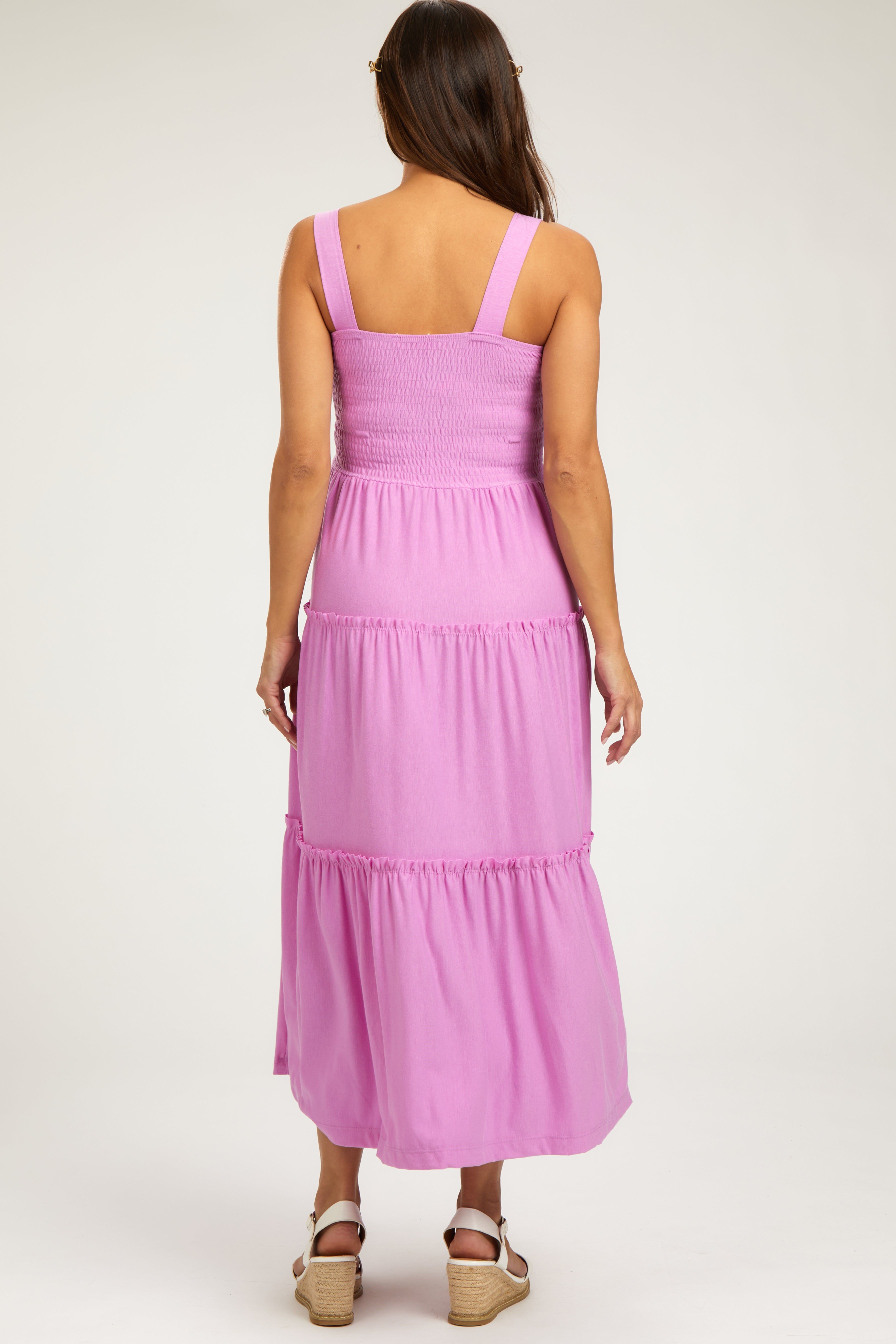 Pink Sleeveless Tiered Maternity Maxi Dress sold by Pinkblush product image thumbnail 3