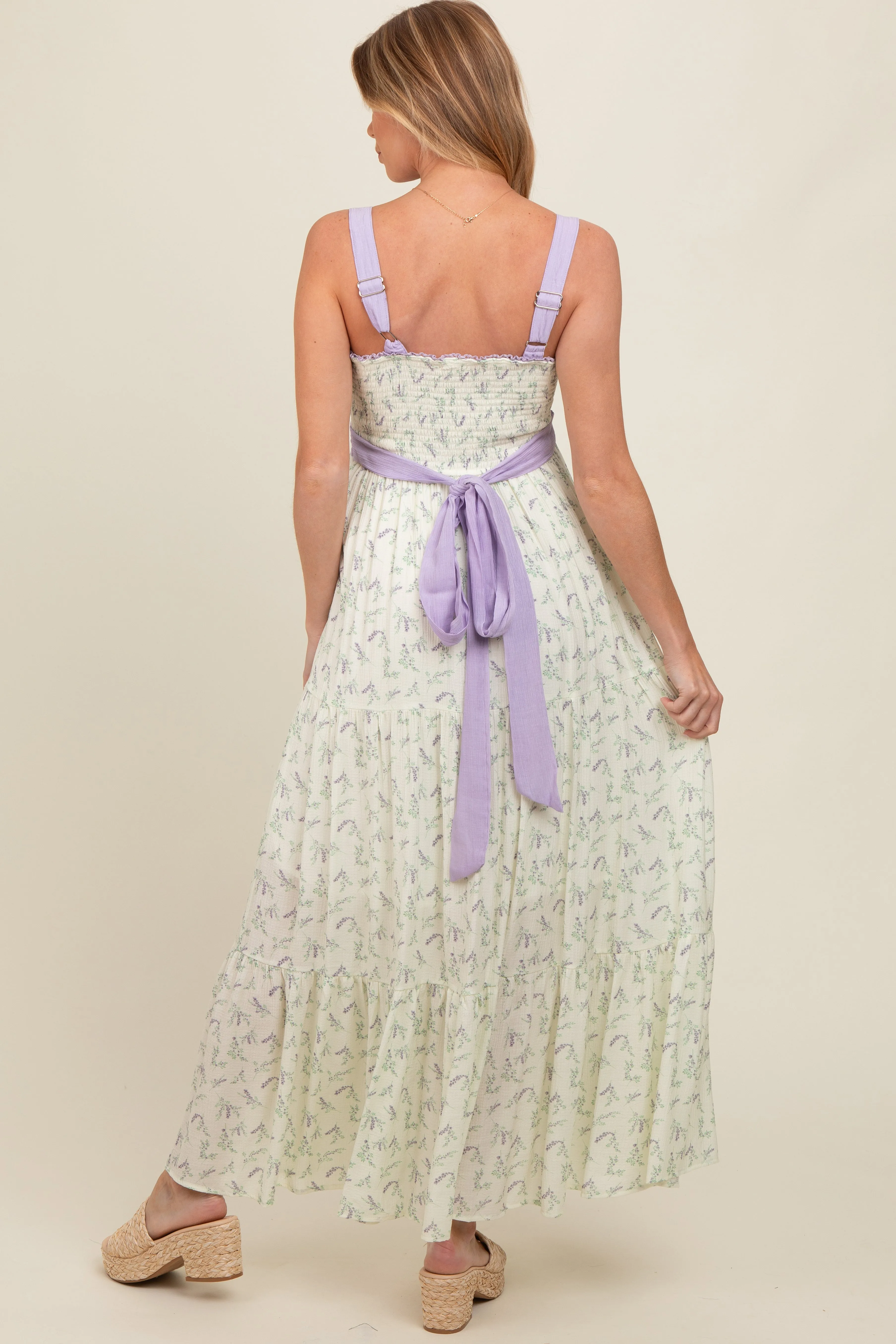 Lavender Floral Contrast Sash Tie Maternity Maxi Dress sold by Pinkblush product image thumbnail 4