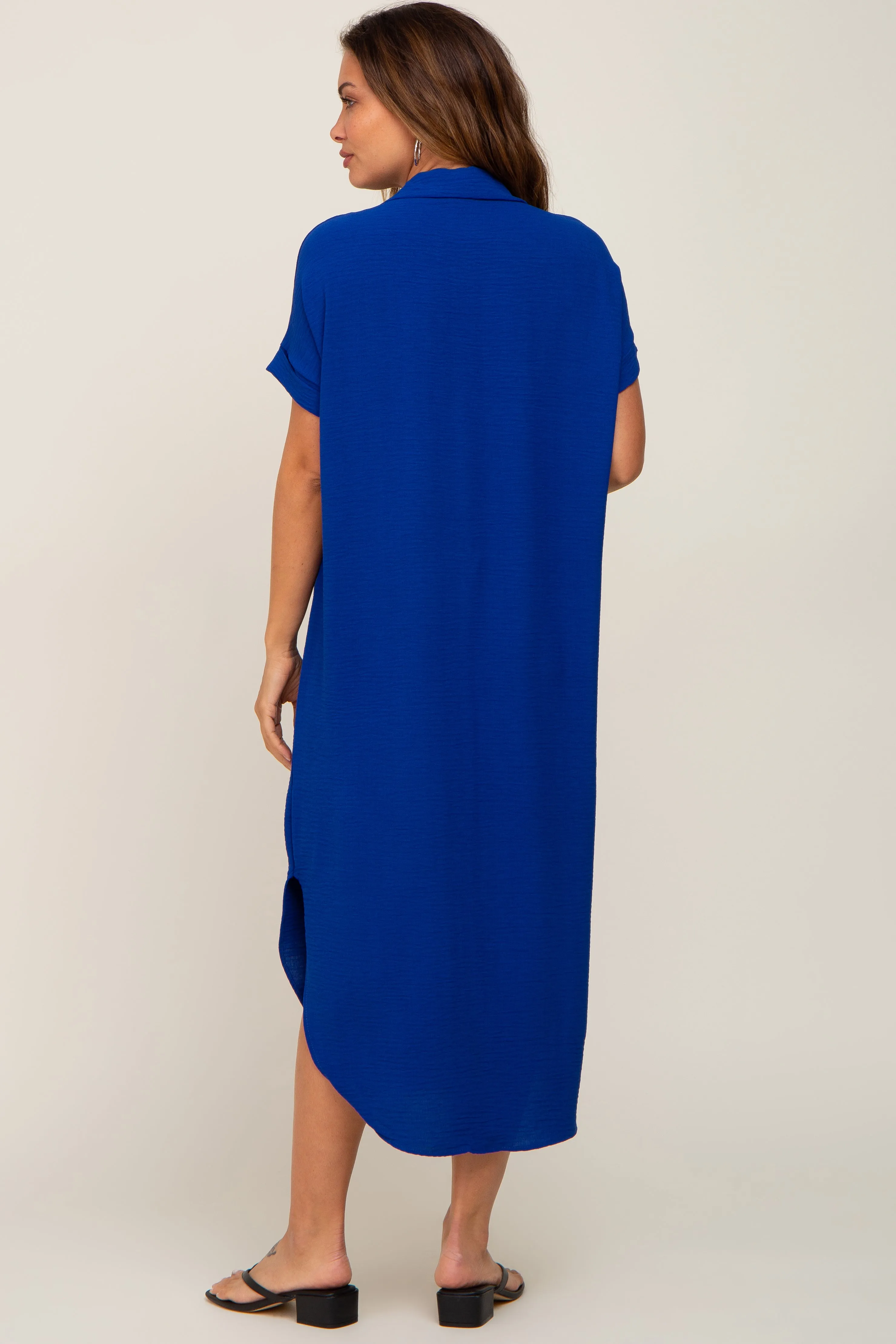 Royal Blue Button Down Hi Low Maternity Maxi Dress sold by Pinkblush product image thumbnail 3