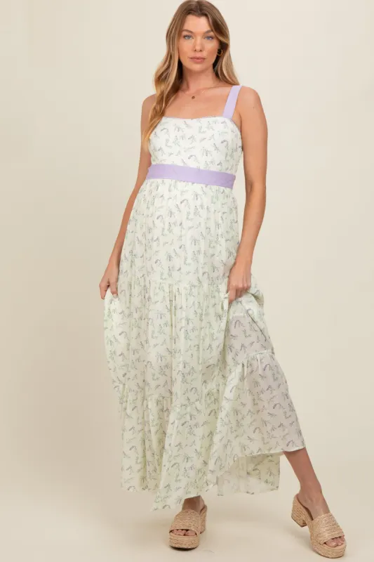 Lavender Floral Contrast Sash Tie Maternity Maxi Dress sold by Pinkblush