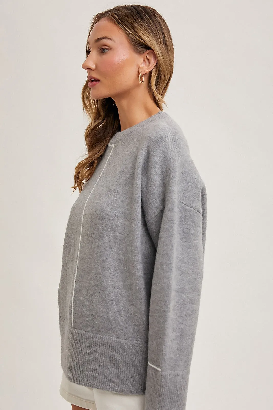 Grey Line Detail Crew Neck Knit Sweater sold by Pinkblush product image thumbnail 4