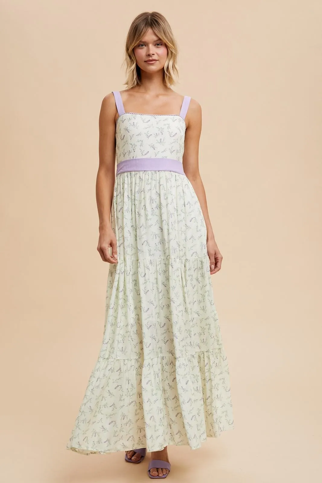 Lavender Floral Contrast Sash Tie Maternity Maxi Dress sold by Pinkblush product image thumbnail 5
