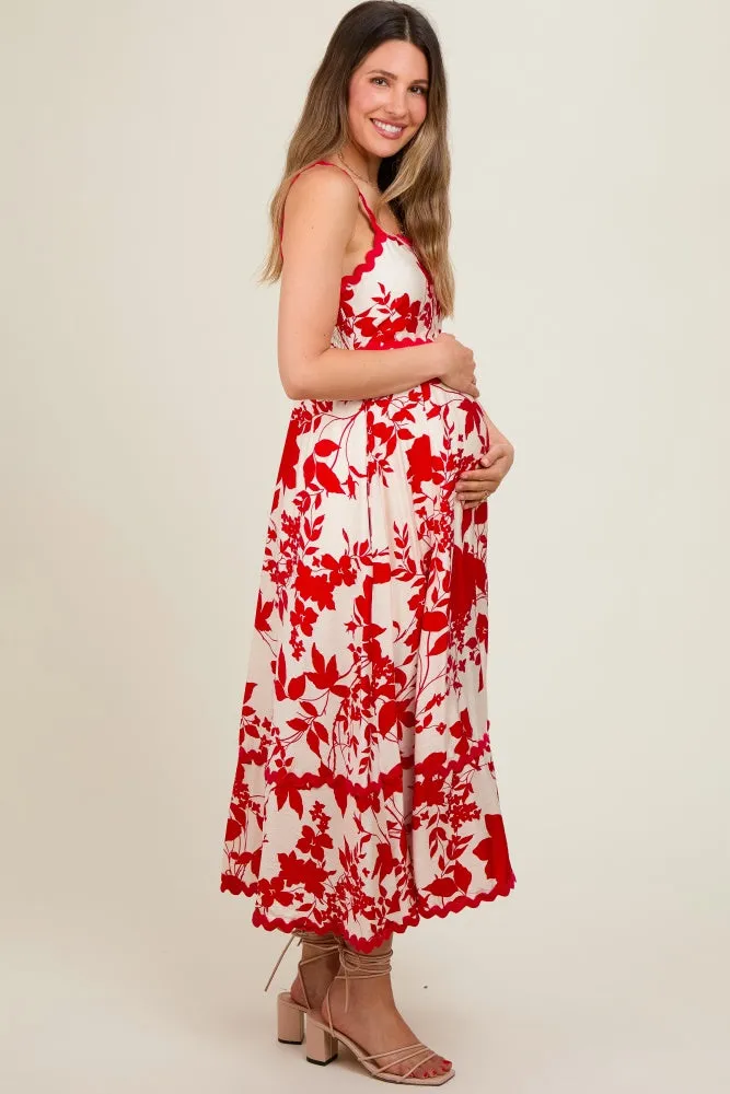 Red Floral Rick Rack Accent Maternity Midi Dress sold by Pinkblush product image thumbnail 2