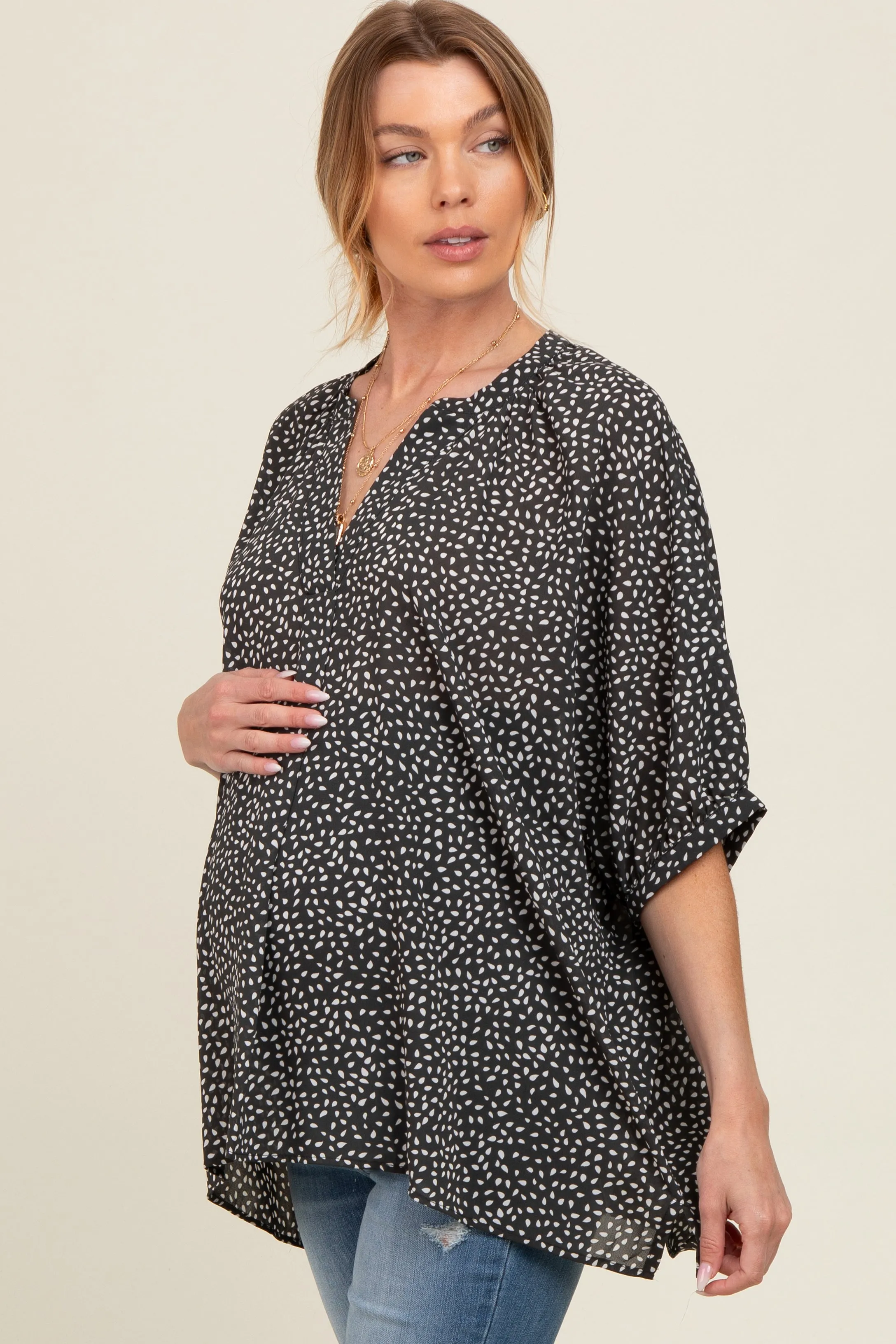 Charcoal Printed Dolman Sleeve Maternity Blouse sold by Pinkblush product image thumbnail 2