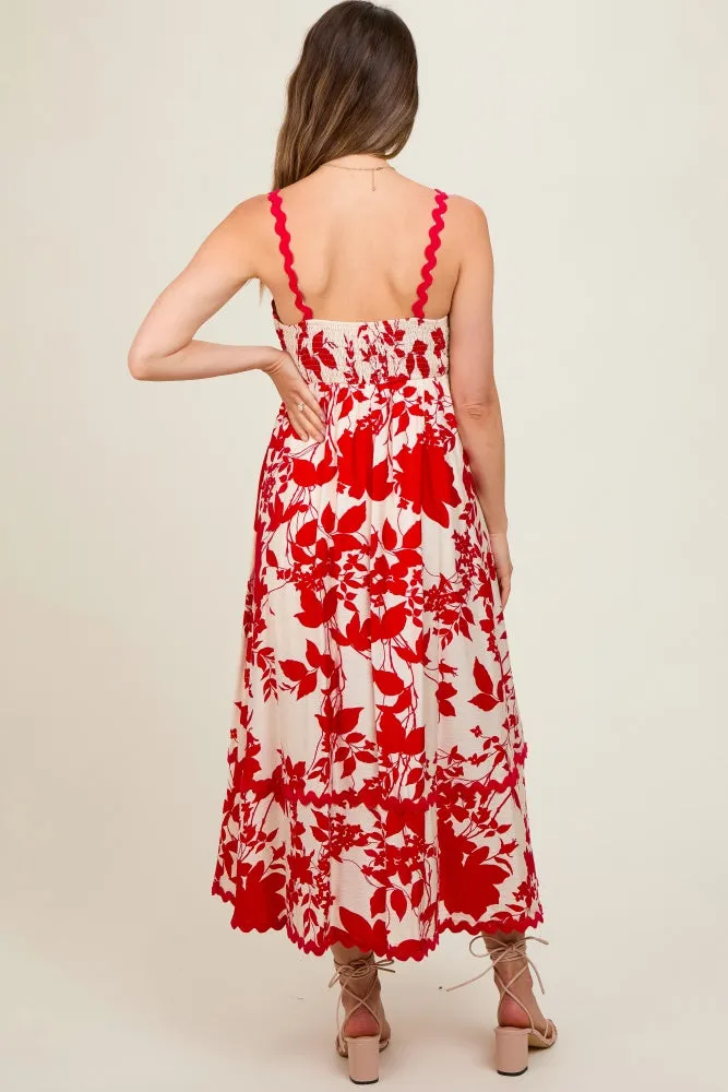 Red Floral Rick Rack Accent Maternity Midi Dress sold by Pinkblush product image thumbnail 3