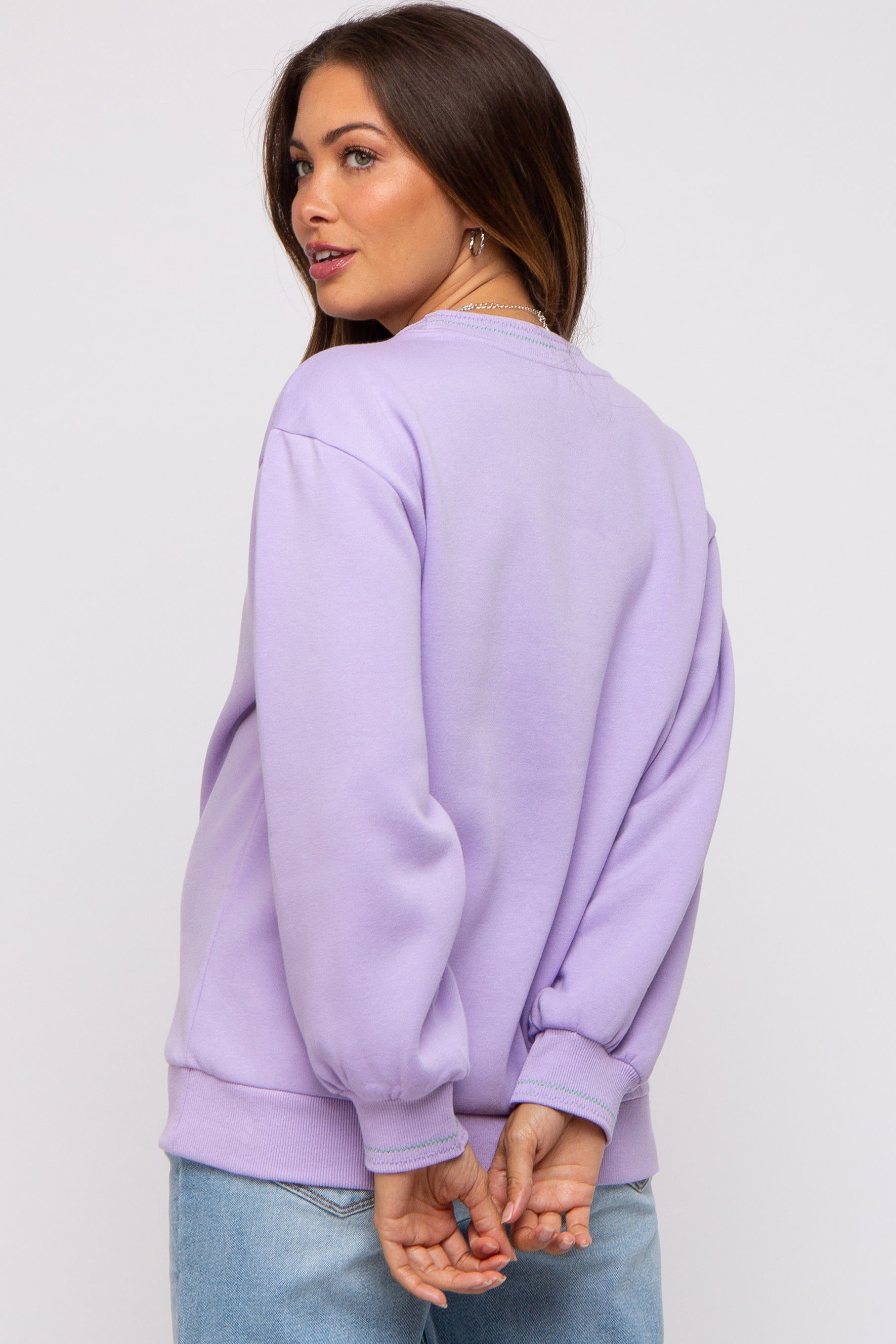 Lavender Embroidered Fleece Maternity Sweatshirt sold by Pinkblush product image thumbnail 3