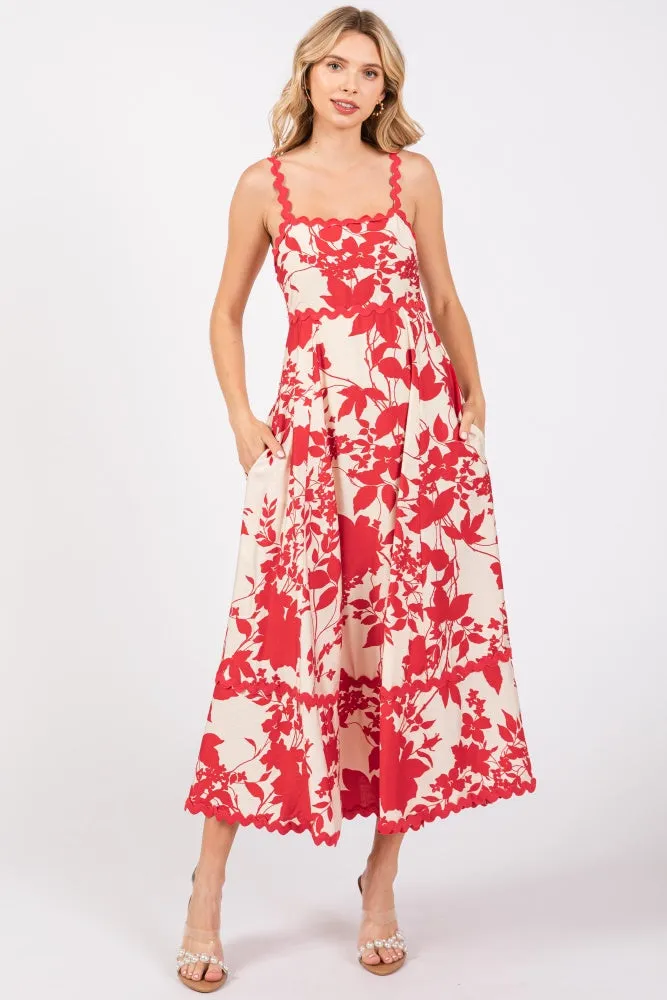 Red Floral Rick Rack Accent Maternity Midi Dress sold by Pinkblush product image thumbnail 4
