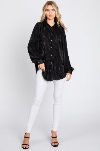 Black Plisse Button Up Long Sleeve Top sold by Pinkblush