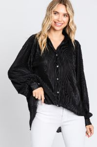 Black Plisse Button Up Long Sleeve Top sold by Pinkblush