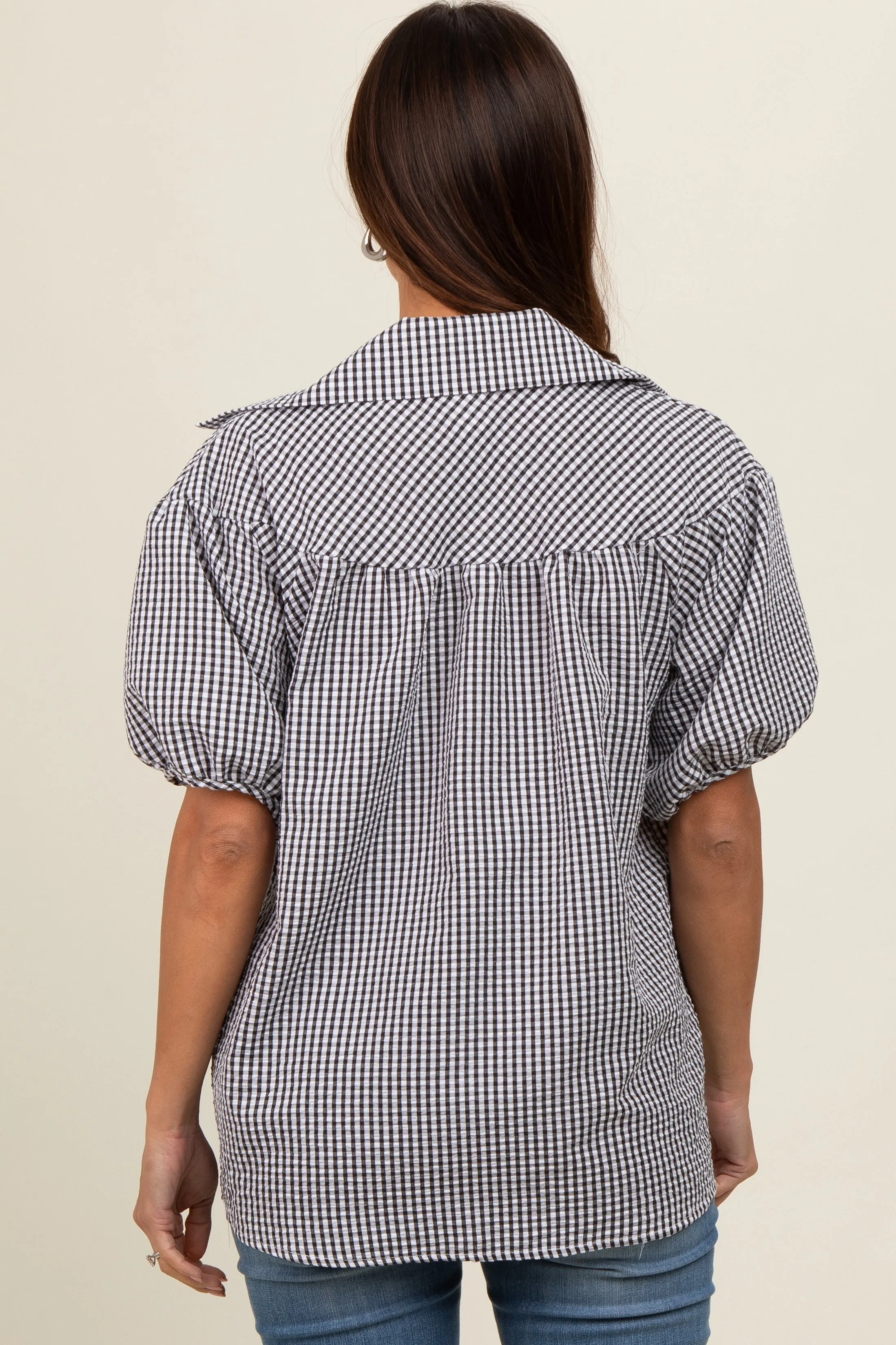 Black Plaid Button Down Maternity Top sold by Pinkblush product image thumbnail 2