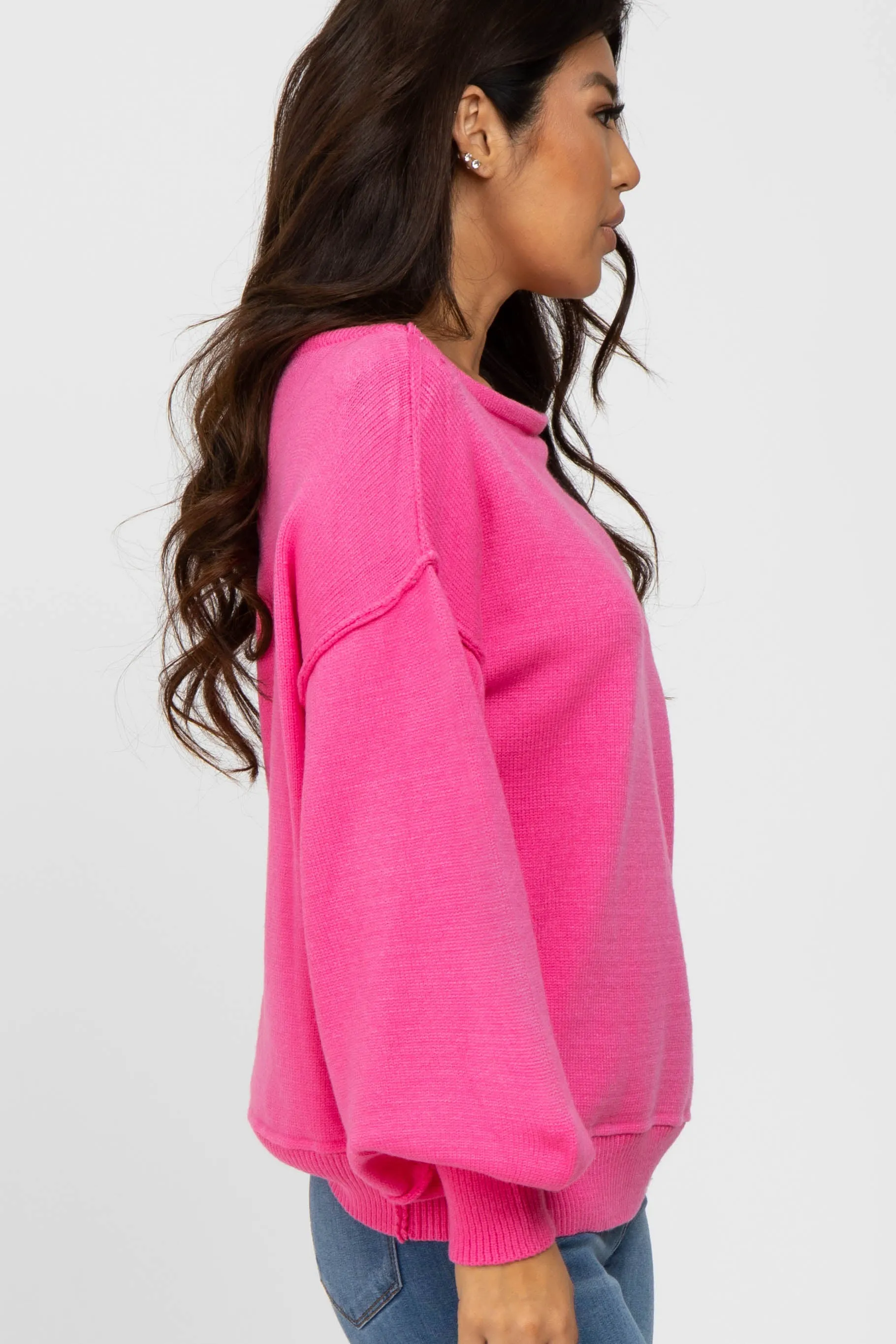 Fuchsia Boat Neck Bubble Sleeve Sweater sold by Pinkblush product image thumbnail 3