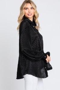Black Plisse Button Up Long Sleeve Top sold by Pinkblush