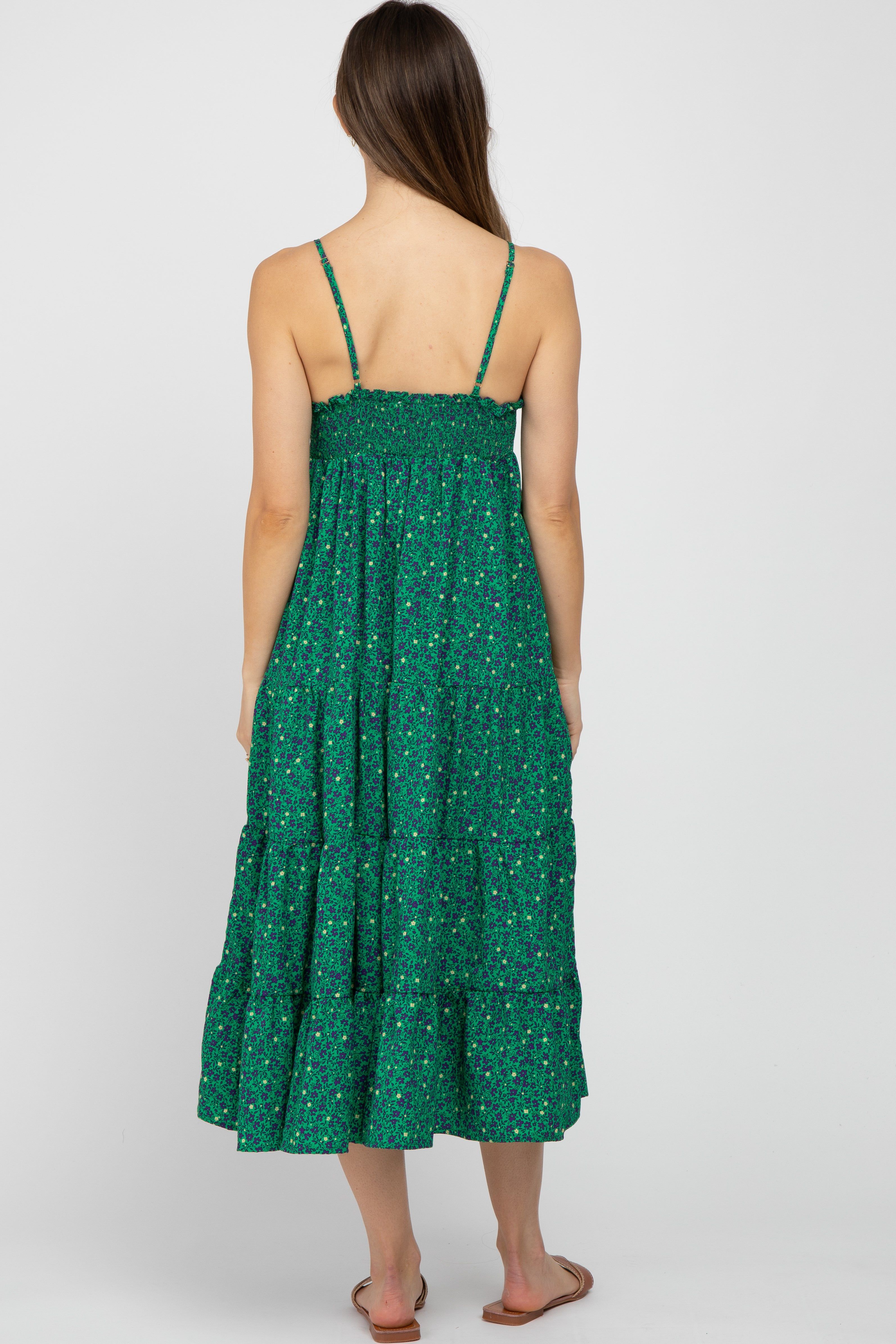 Green Floral Pleated Sleeveless Maternity Midi Dress sold by Pinkblush product image thumbnail 3