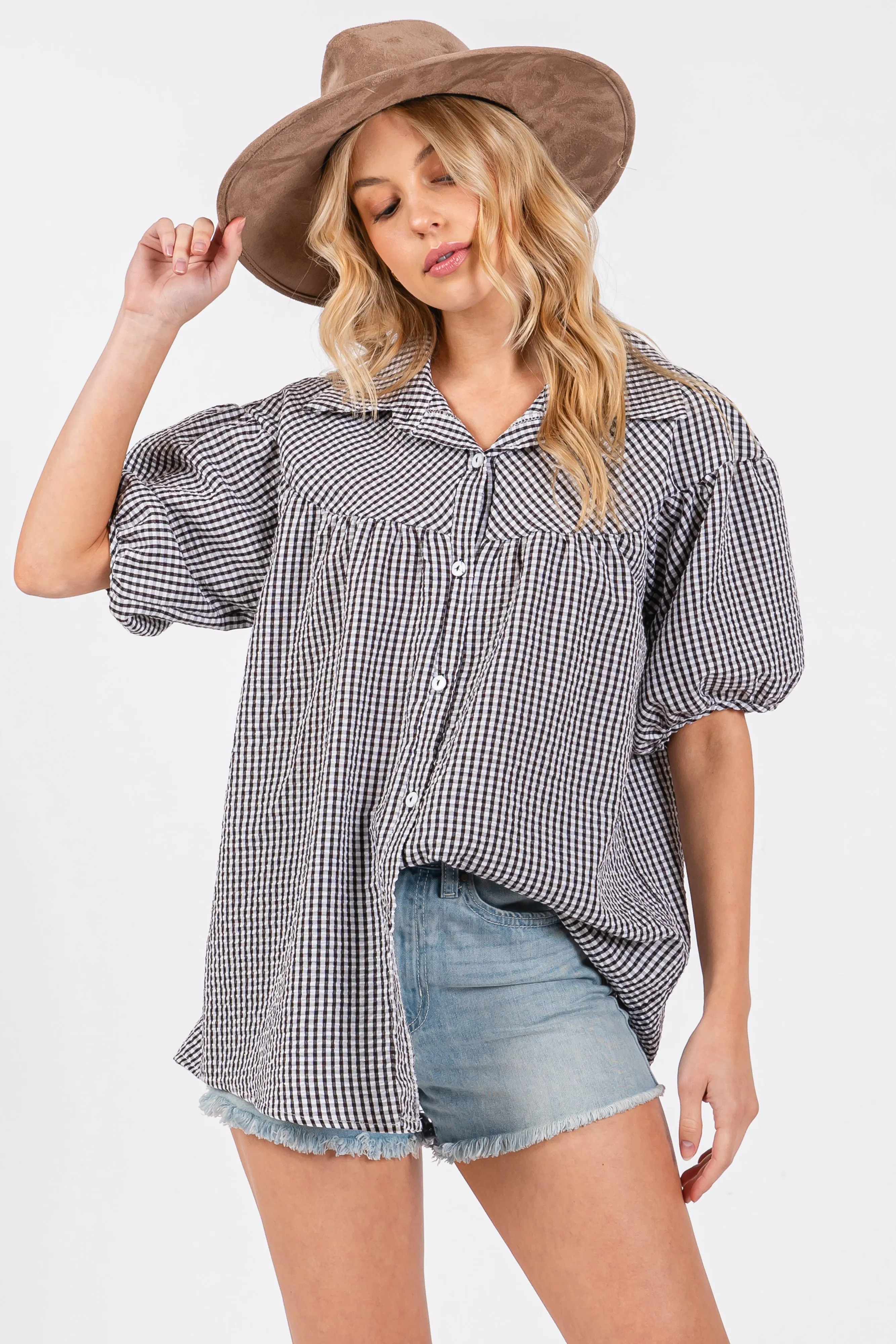 Black Plaid Button Down Maternity Top sold by Pinkblush product image thumbnail 3