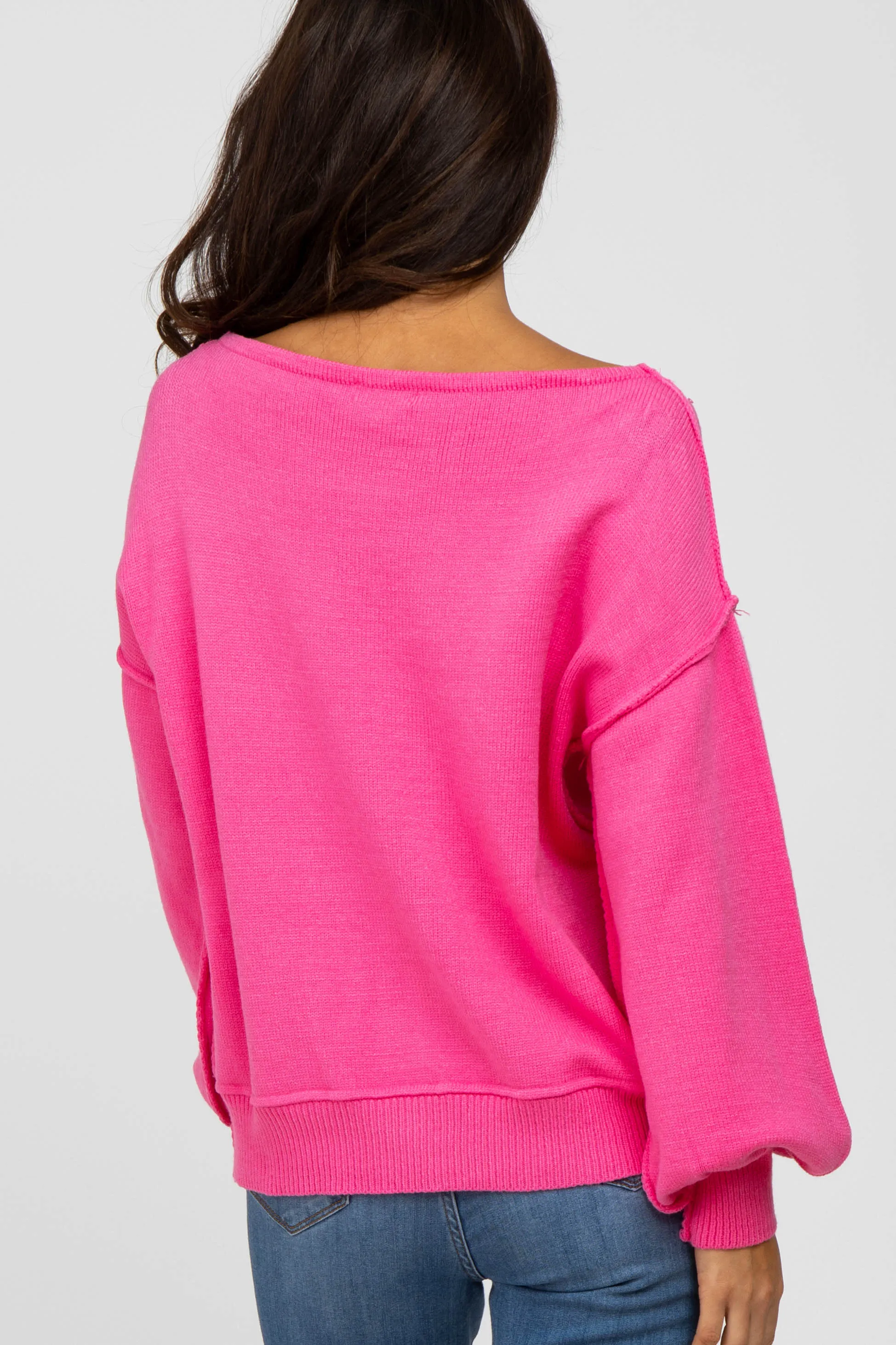 Fuchsia Boat Neck Bubble Sleeve Sweater sold by Pinkblush product image thumbnail 4