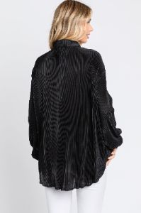 Black Plisse Button Up Long Sleeve Top sold by Pinkblush