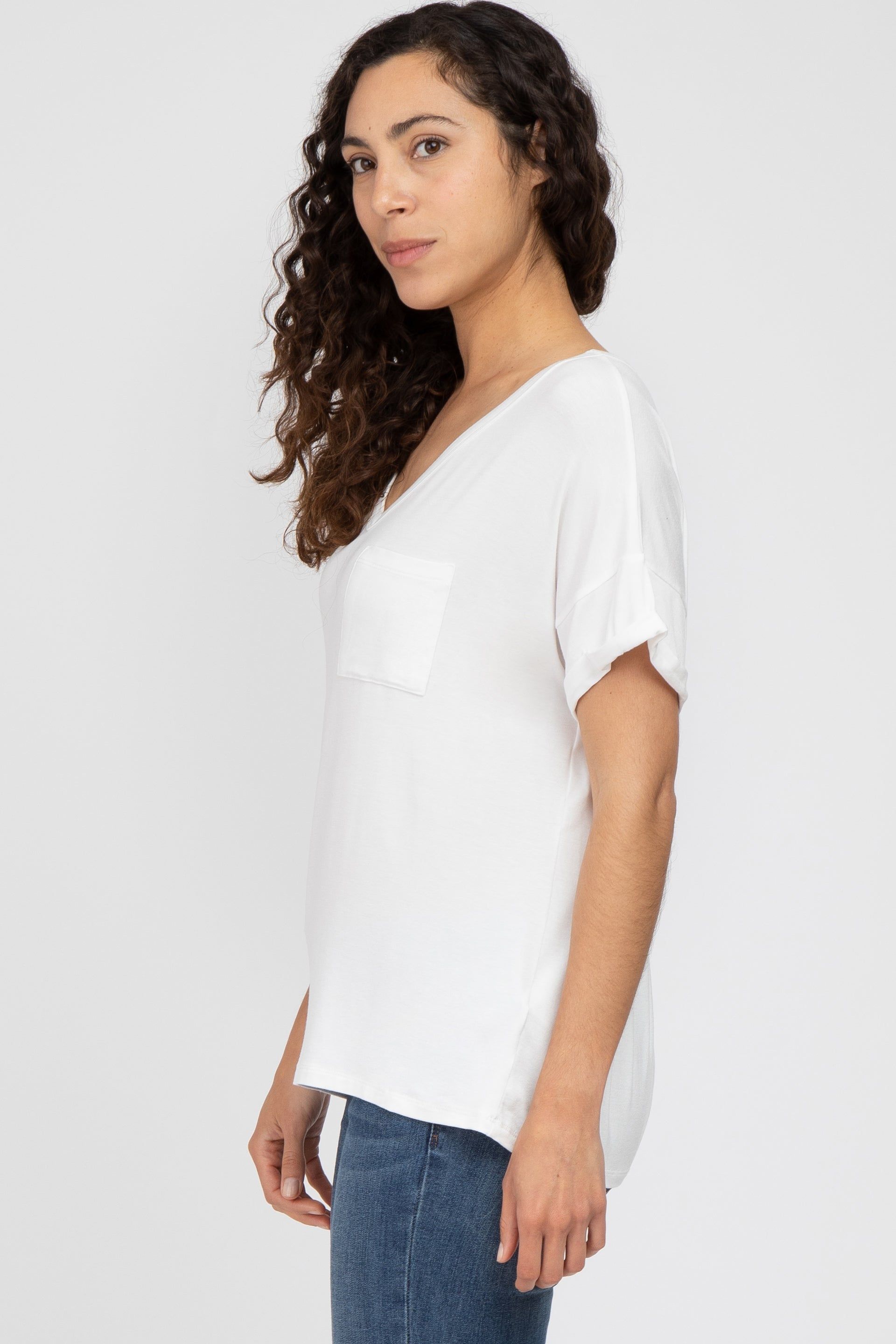 White Basic Pocket Front Short Sleeve Maternity Top sold by Pinkblush product image thumbnail 2