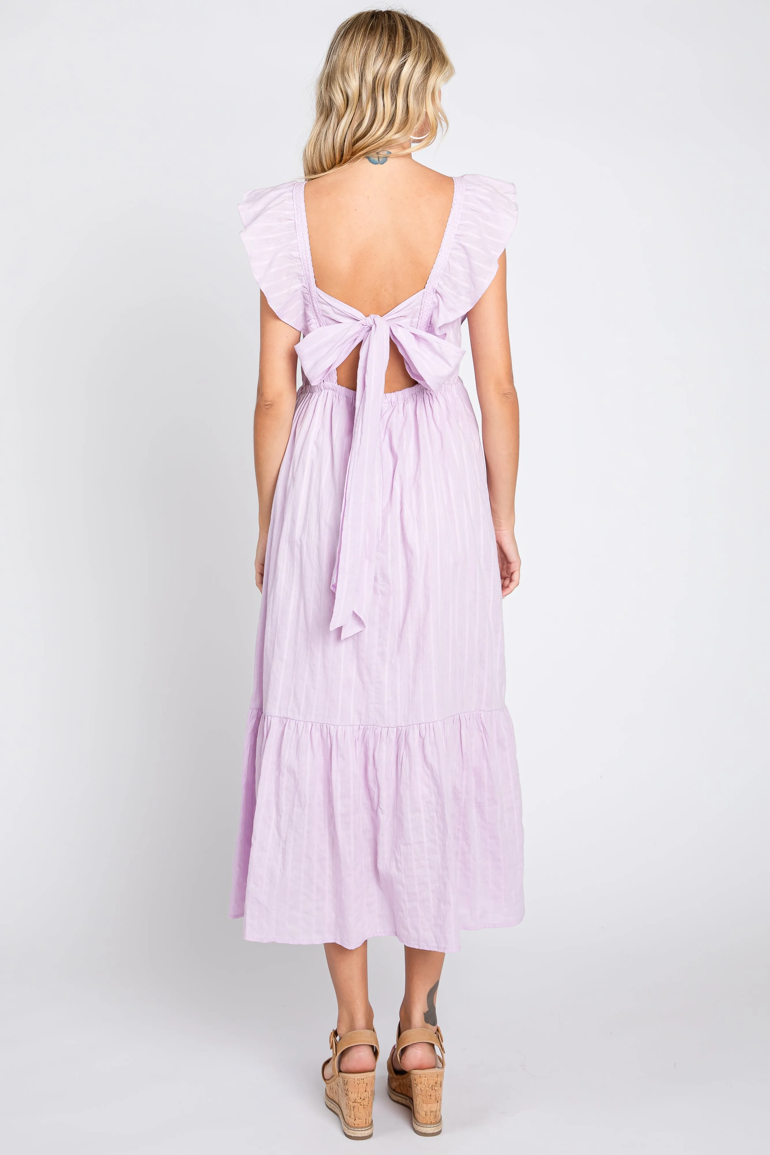 Lavender Floral Embroidered Tie Back Midi Dress sold by Pinkblush product image thumbnail 3