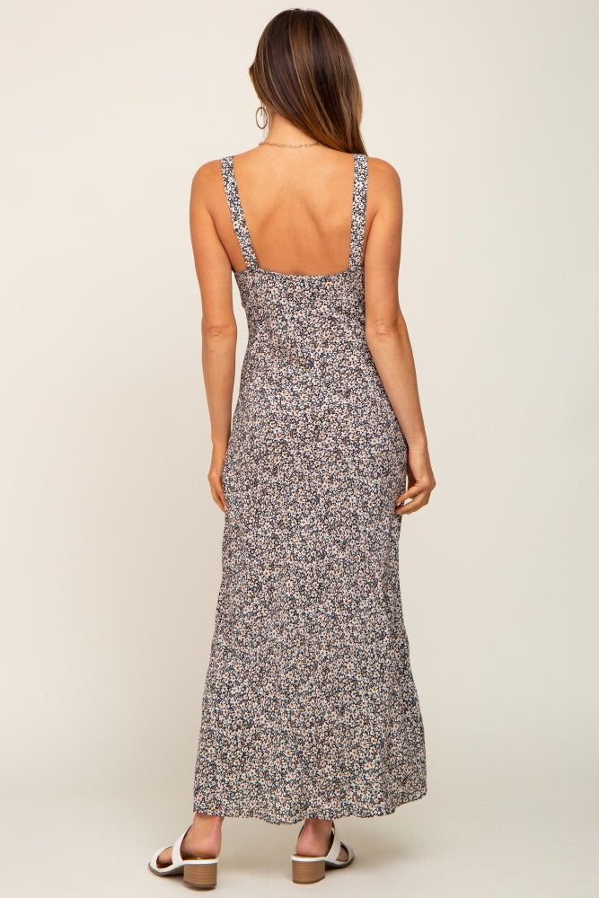 Black Floral Print V-Neck Maxi Dress sold by Pinkblush product image thumbnail 3