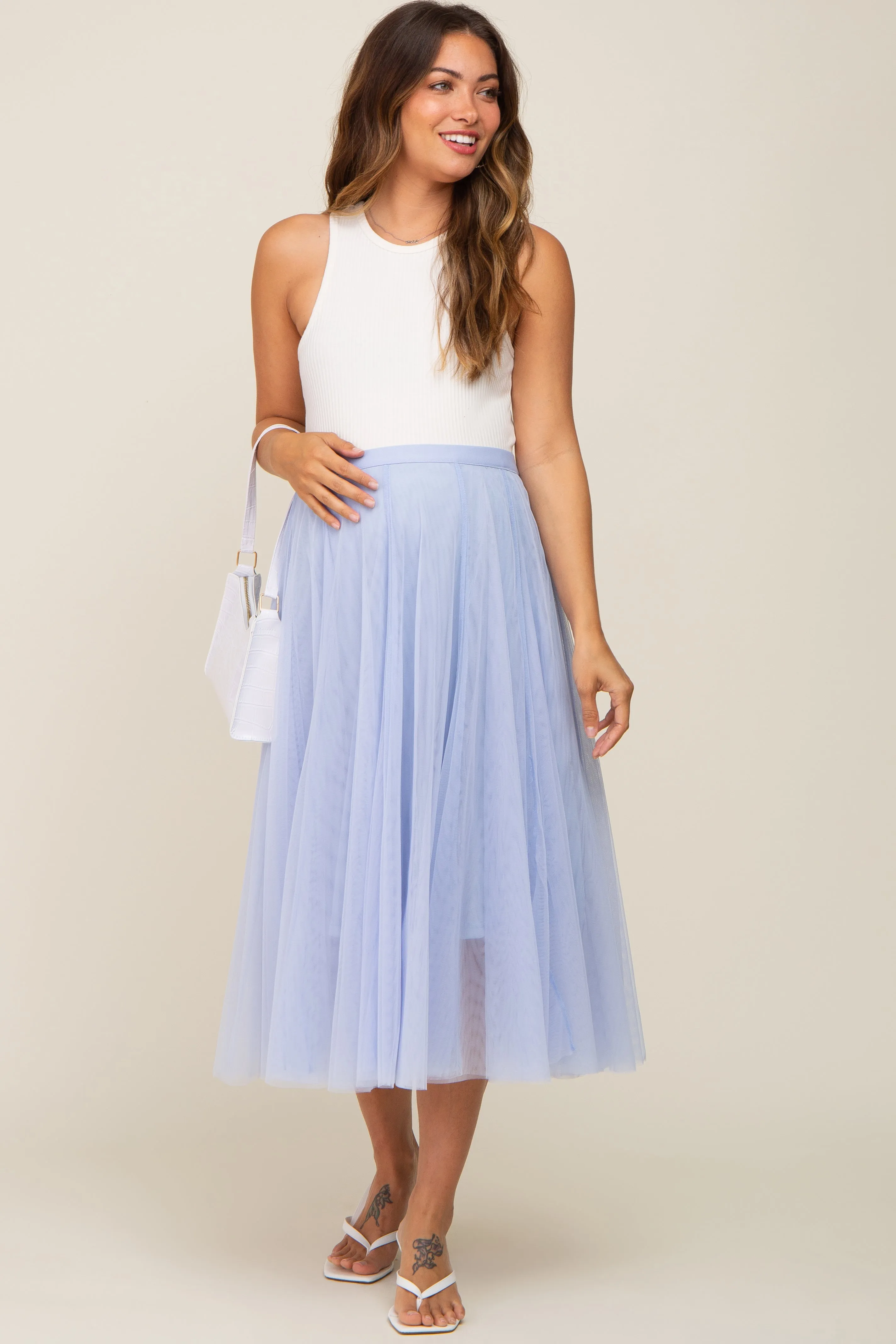 Light Blue Tulle Maternity Midi Skirt sold by Pinkblush