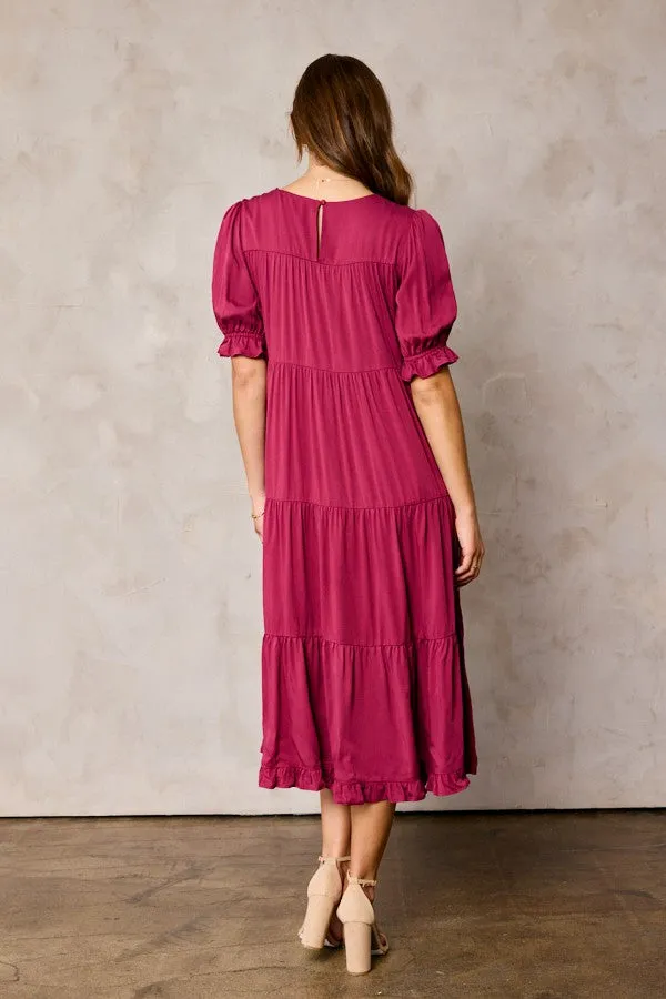 Red Tiered Ruffle Hem Midi Dress sold by Pinkblush product image thumbnail 3