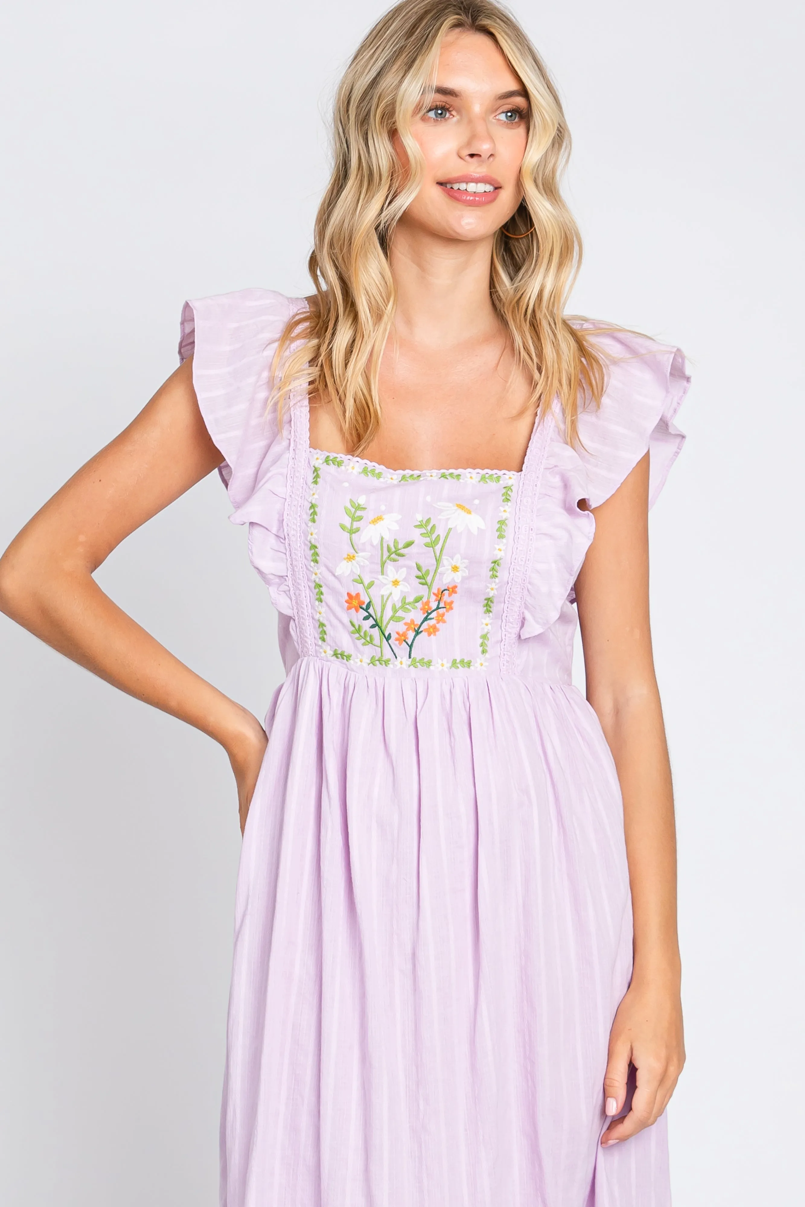 Lavender Floral Embroidered Tie Back Midi Dress sold by Pinkblush product image thumbnail 4