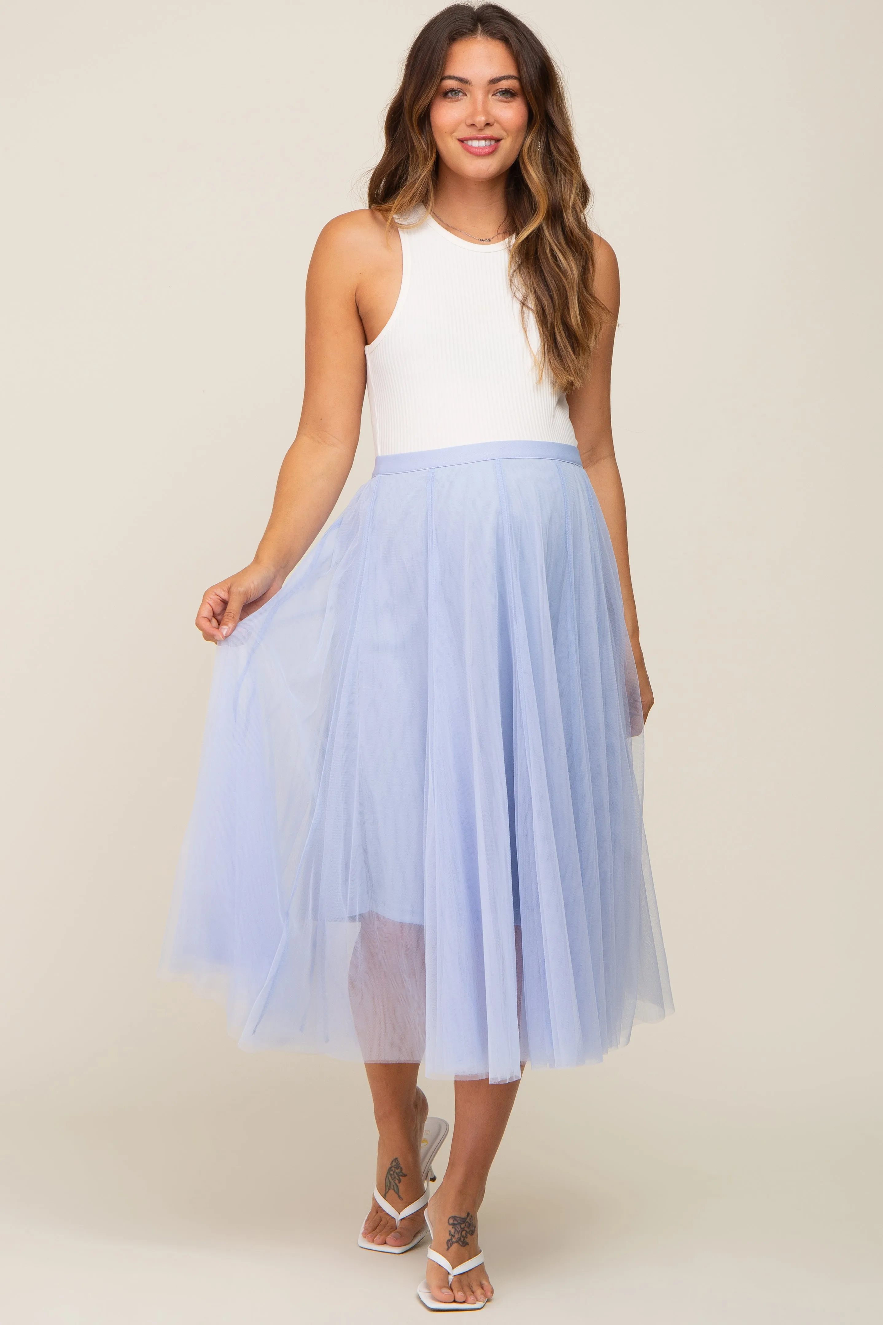 Light Blue Tulle Maternity Midi Skirt sold by Pinkblush product image thumbnail 5