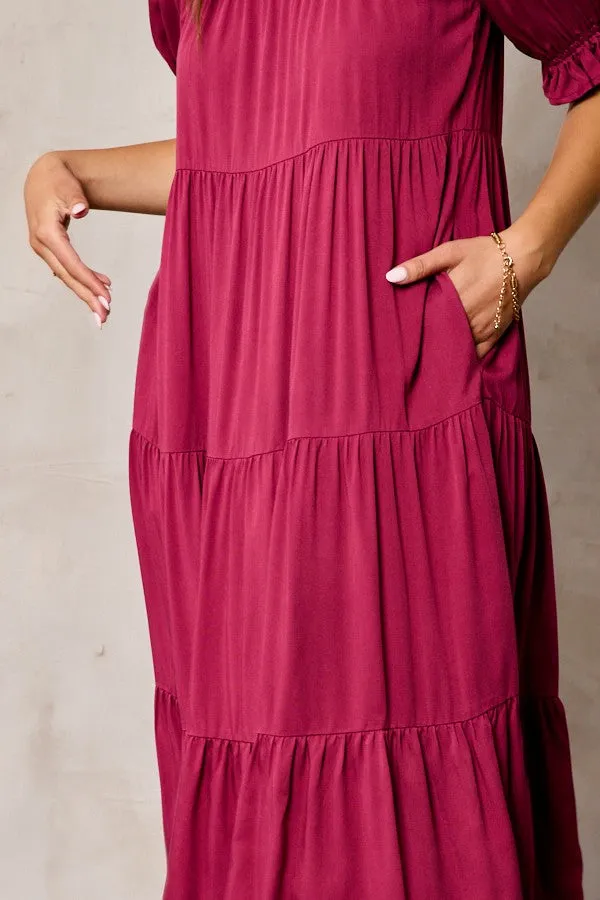 Red Tiered Ruffle Hem Midi Dress sold by Pinkblush product image thumbnail 4