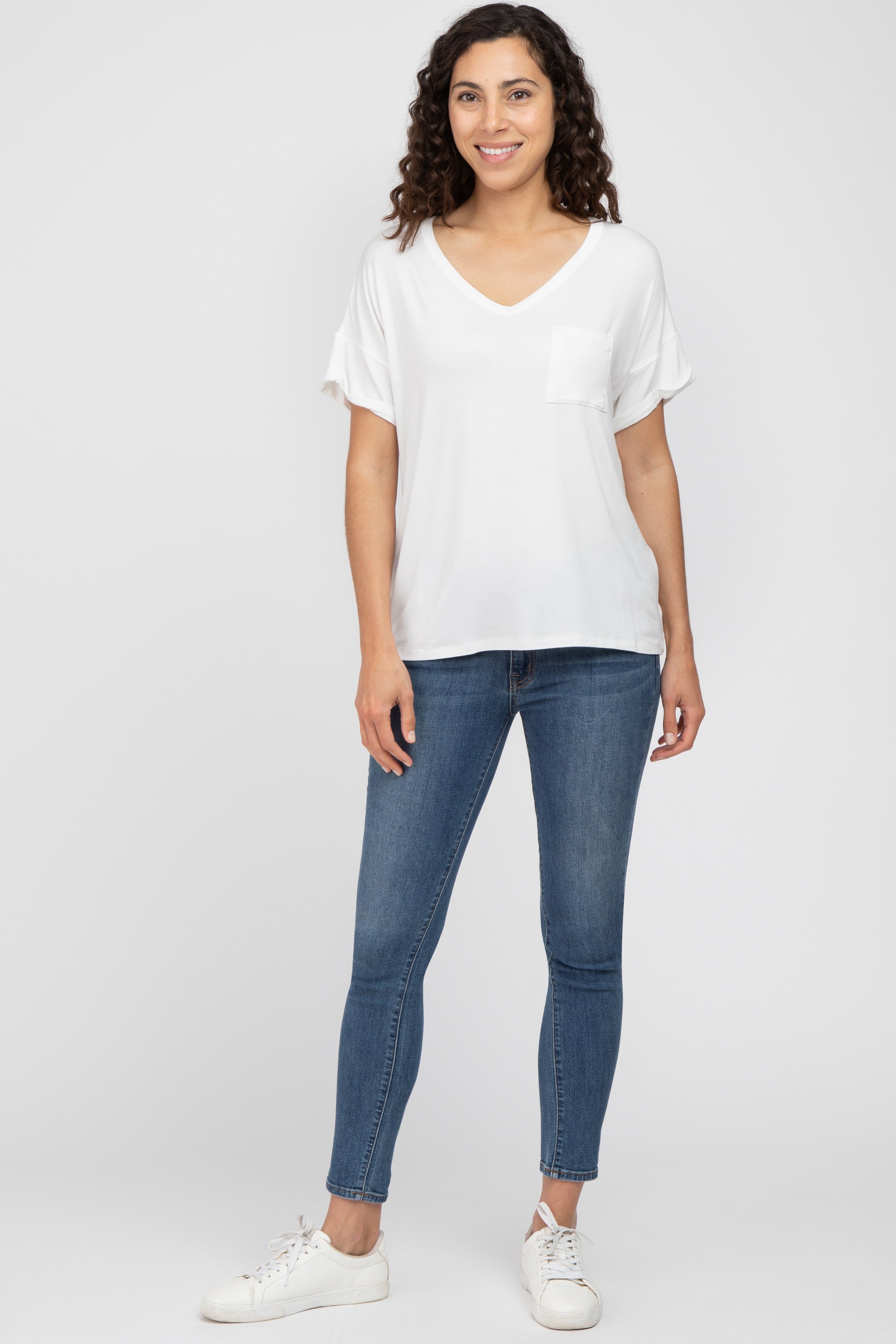 White Basic Pocket Front Short Sleeve Maternity Top sold by Pinkblush product image thumbnail 4