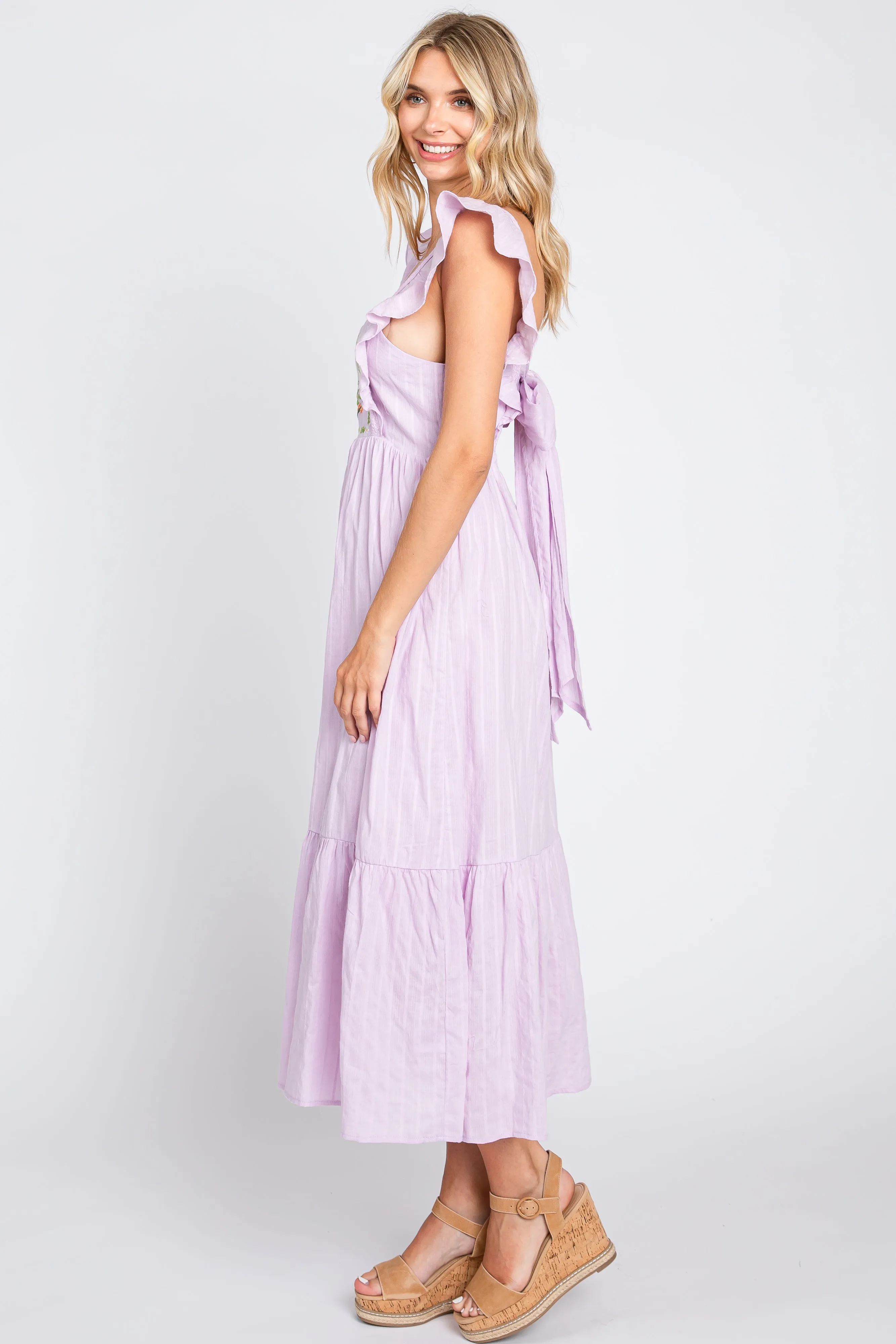 Lavender Floral Embroidered Tie Back Midi Dress sold by Pinkblush product image thumbnail 2