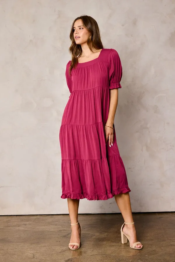 Red Tiered Ruffle Hem Midi Dress sold by Pinkblush product image thumbnail 2