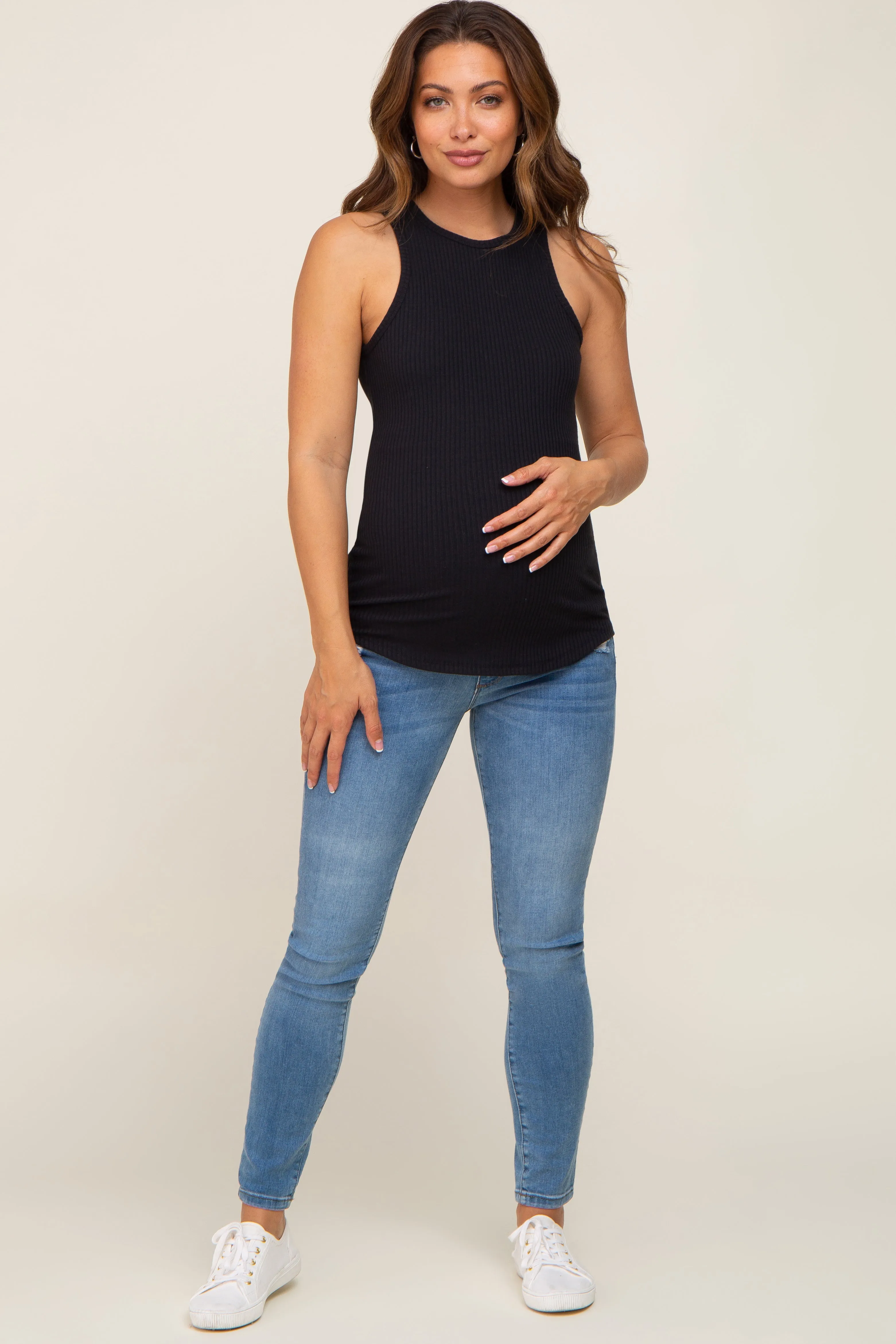 Black Ribbed Basic Maternity Tank Top sold by Pinkblush product image thumbnail 4