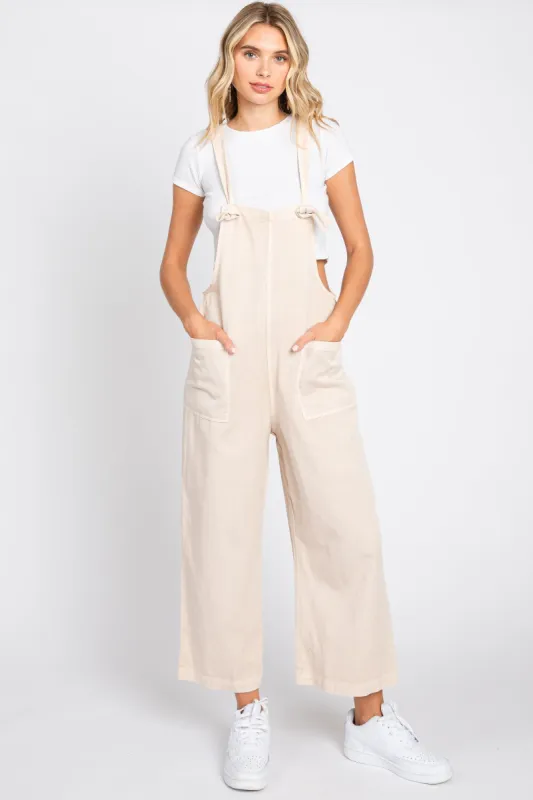 Beige Front Pocket Cropped Overall sold by Pinkblush