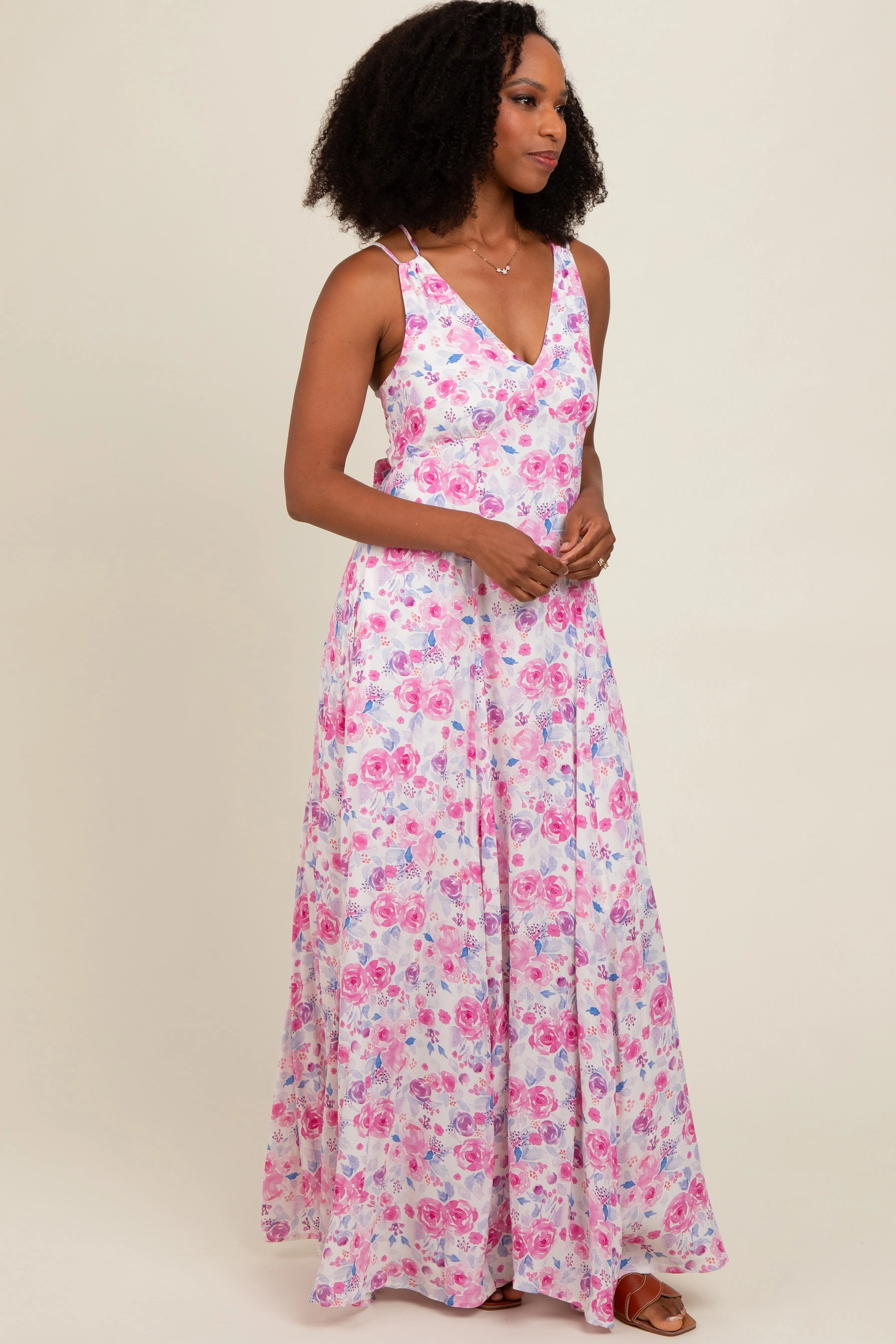 Magenta Floral Crisscross Back Maxi Dress sold by Pinkblush product image thumbnail 3