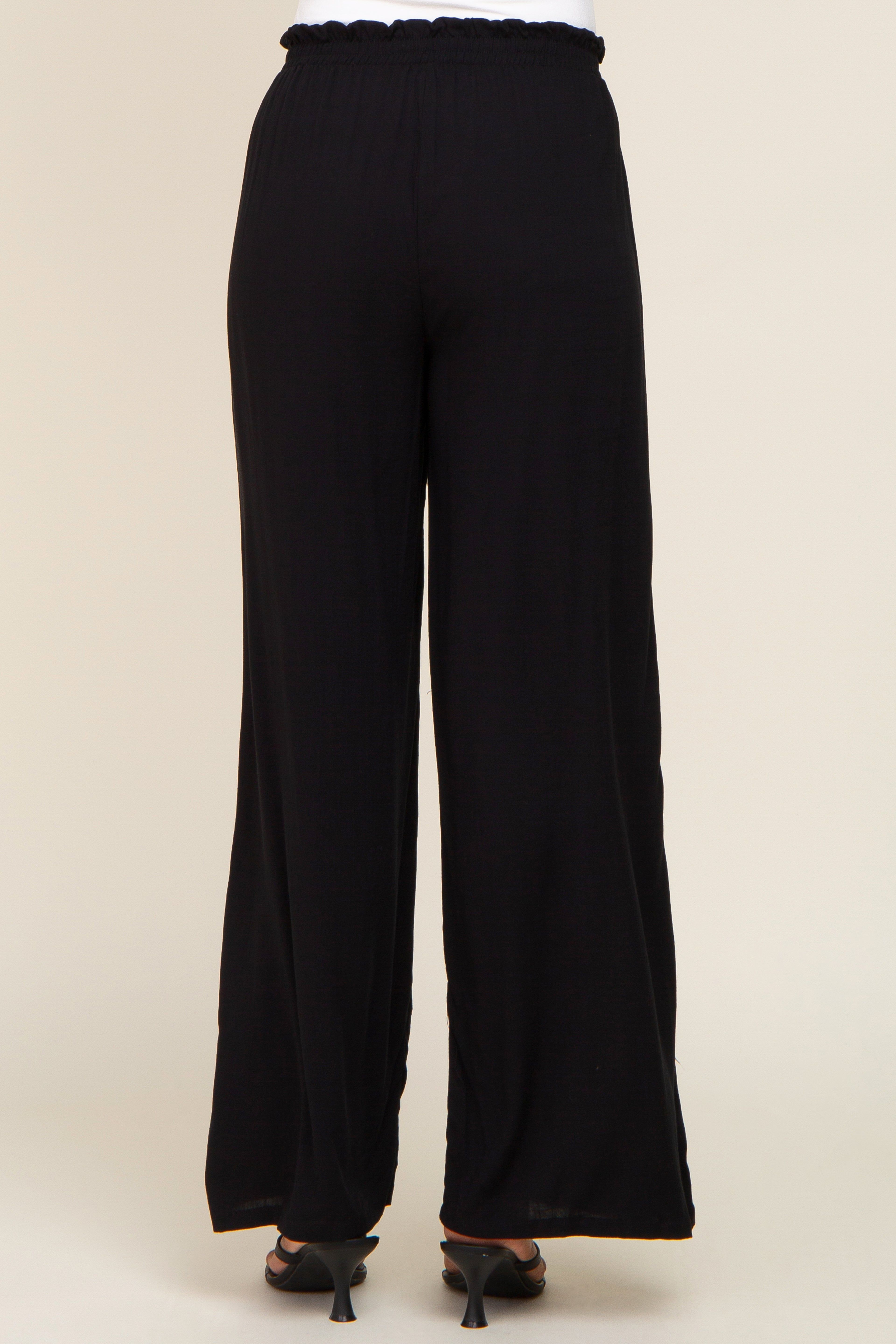 Black Basic Elastic Waist Wide Leg Pants sold by Pinkblush product image thumbnail 4