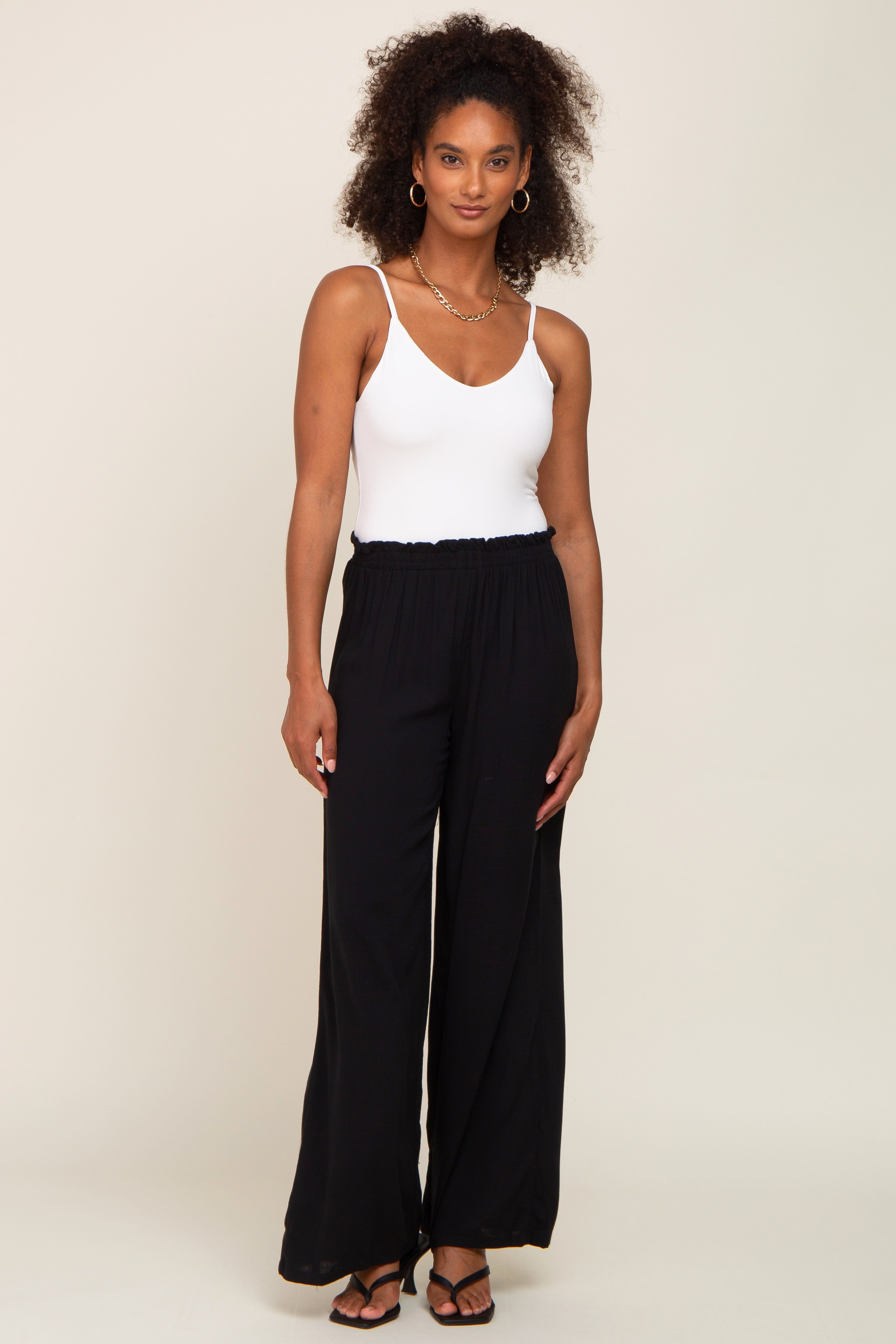Black Basic Elastic Waist Wide Leg Pants sold by Pinkblush