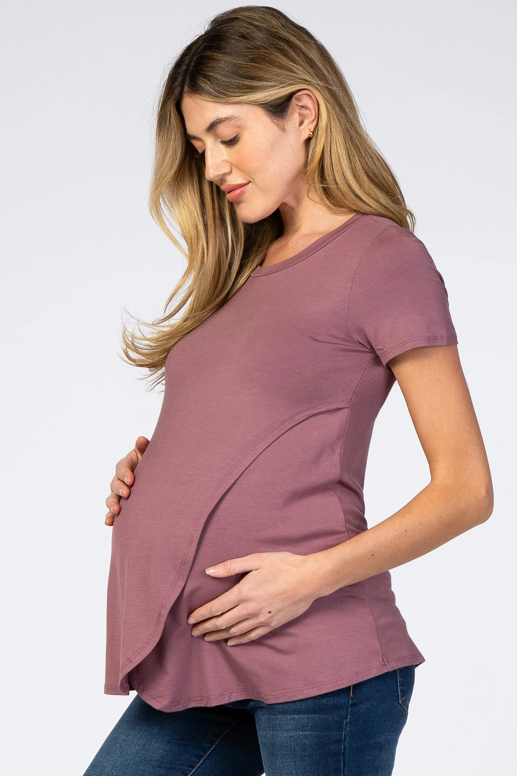 Mauve Layered Wrap Front Maternity Nursing Top sold by Pinkblush product image thumbnail 2