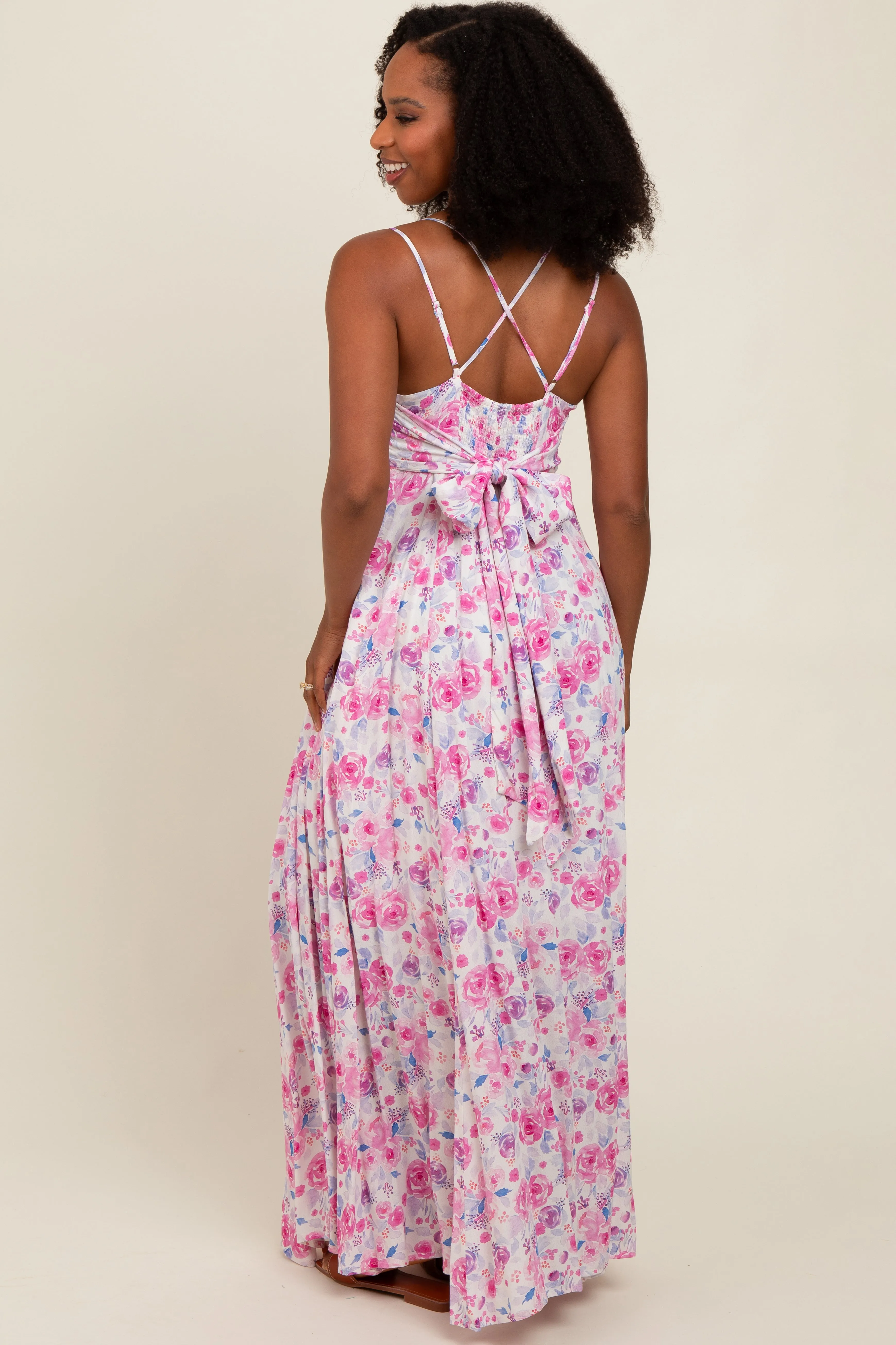Magenta Floral Crisscross Back Maxi Dress sold by Pinkblush product image thumbnail 4