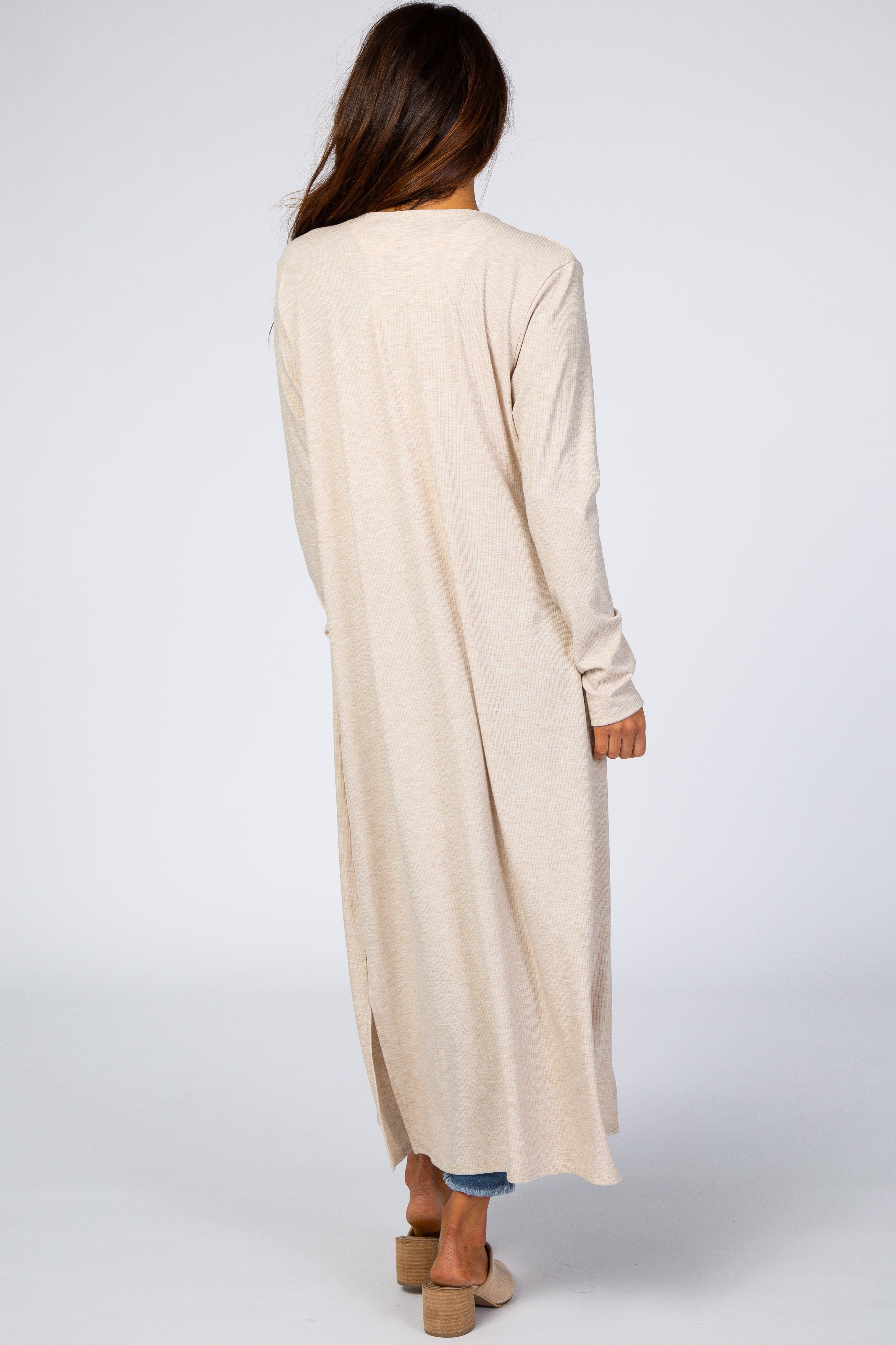 Beige Ribbed Long Sleeve Duster Cardigan sold by Pinkblush product image thumbnail 3